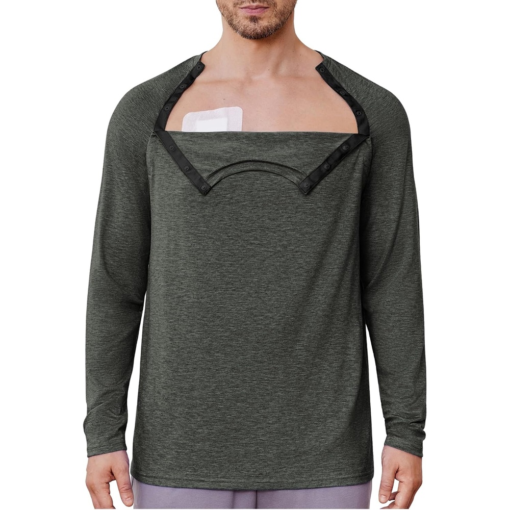 image:imageDeyeek Chemo Port Shirts for Men Side Snap Long Sleeve Port Access ShirtsDark Green