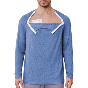 Deyeek Chemo Port Shirts for Men Side Snap Long Sleeve Port Access Shirts(Blue)
