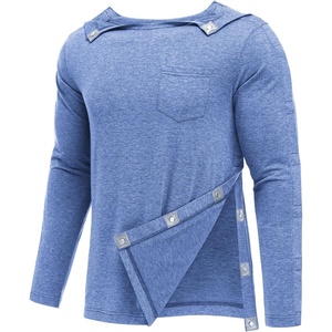 Deyeek Magnetic Post Shoulder Surgery Recovery Shirts for Men Long Sleeve(Blue)