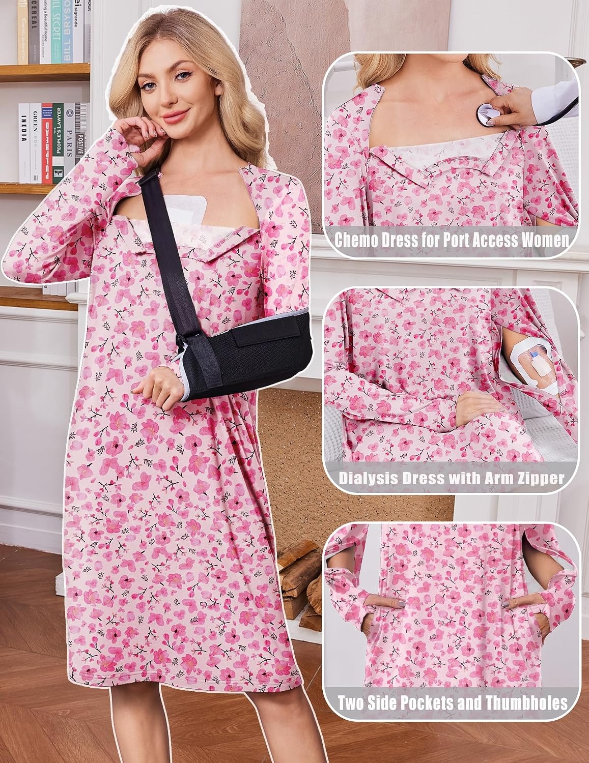 image:imageDeyeek Chemo Port Dress for Women Chemotherapy Must HavesPink Print