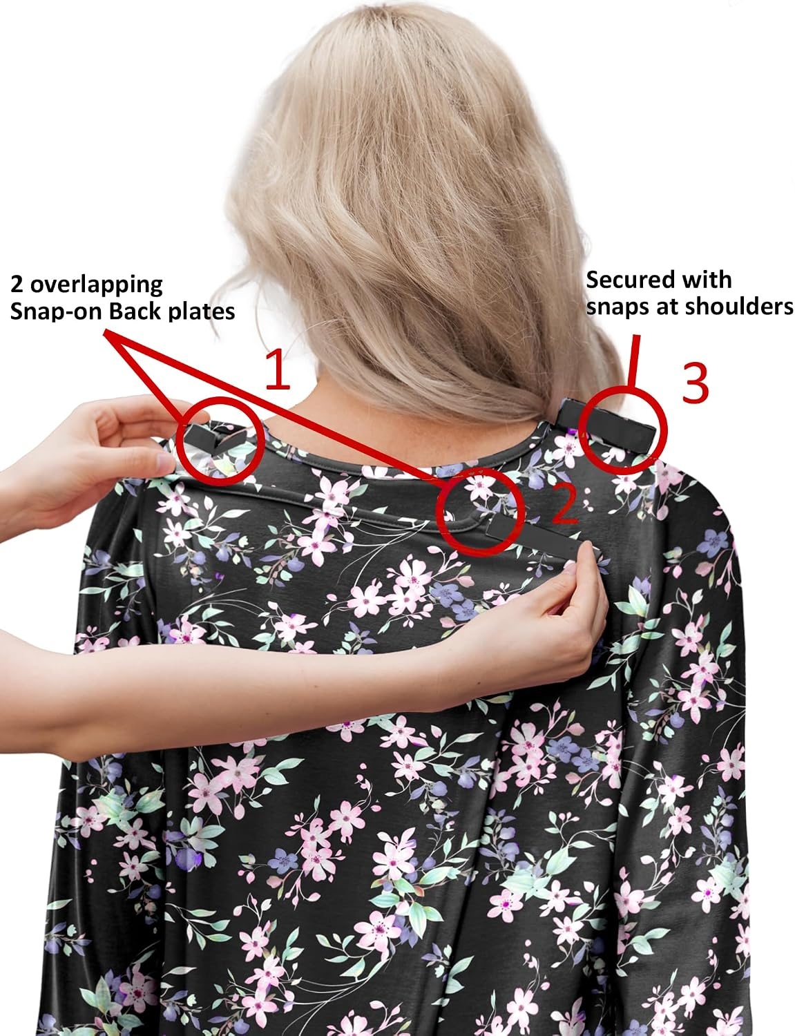 image:imageDeyeek Hospital Gowns for Women Open Back Nightgowns Elderly Adaptive DressBlack Print