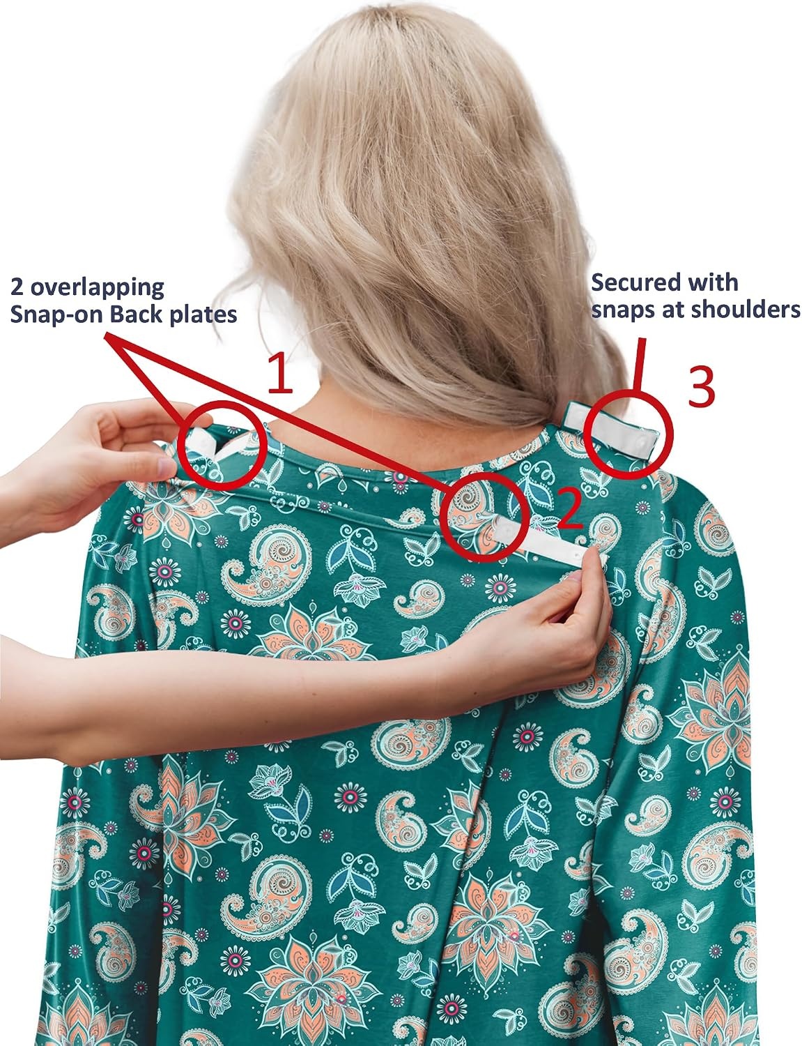 image:imageDeyeek Hospital Gowns for Women Open Back Nightgowns Elderly Adaptive DressDeep Green Print