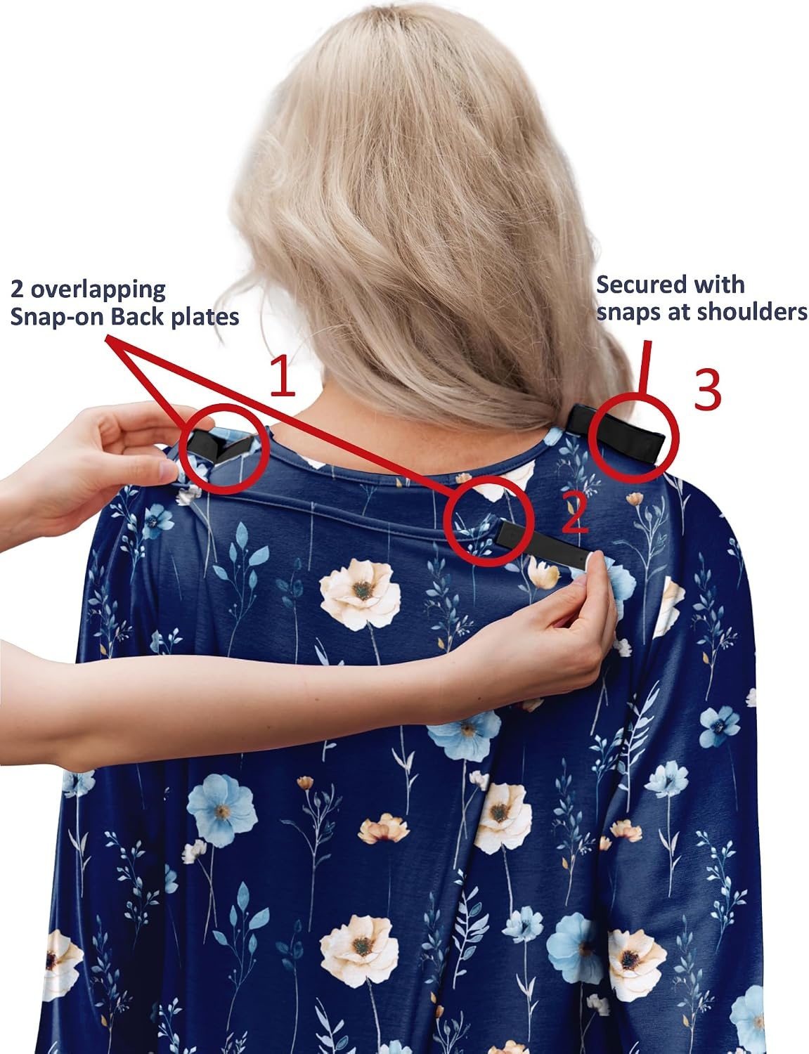 image:imageDeyeek Hospital Gowns for Women Open Back Nightgowns Elderly Adaptive DressNavy Print