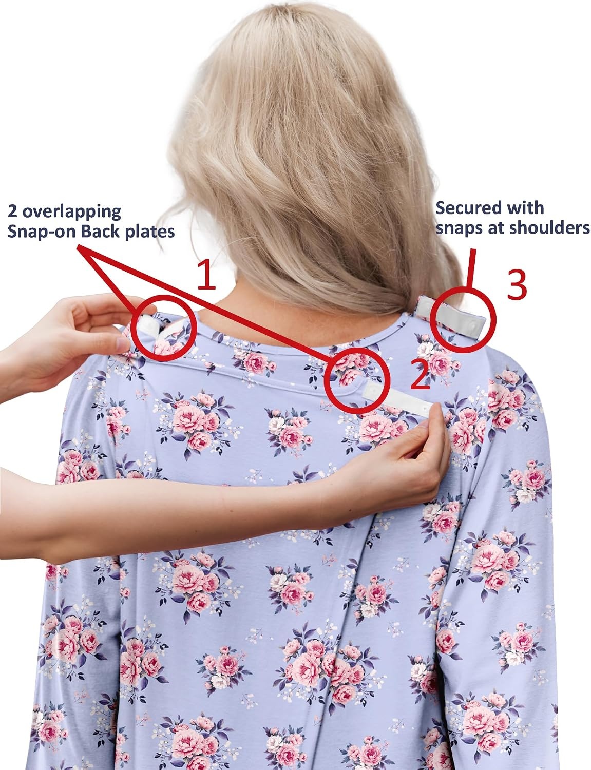 image:imageDeyeek Hospital Gowns for Women Open Back Nightgowns Elderly Adaptive DressPurple Flower Print