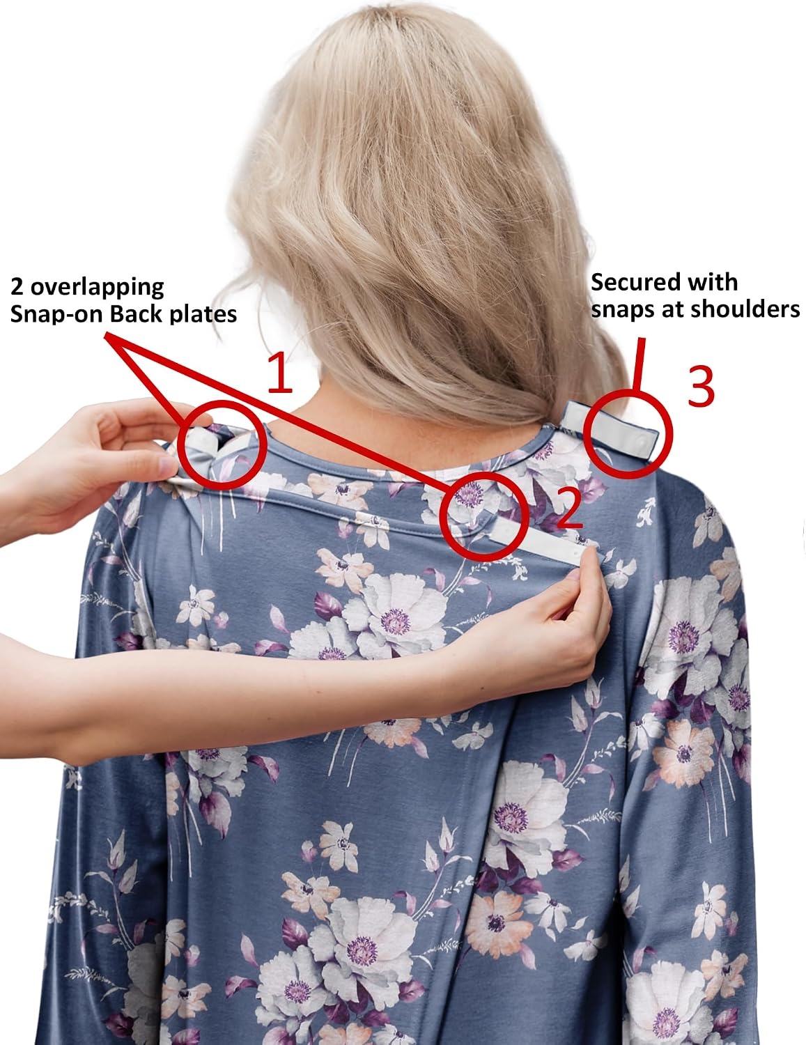 image:imageDeyeek Hospital Gowns for Women Open Back Nightgowns Elderly Adaptive DressPurple Print