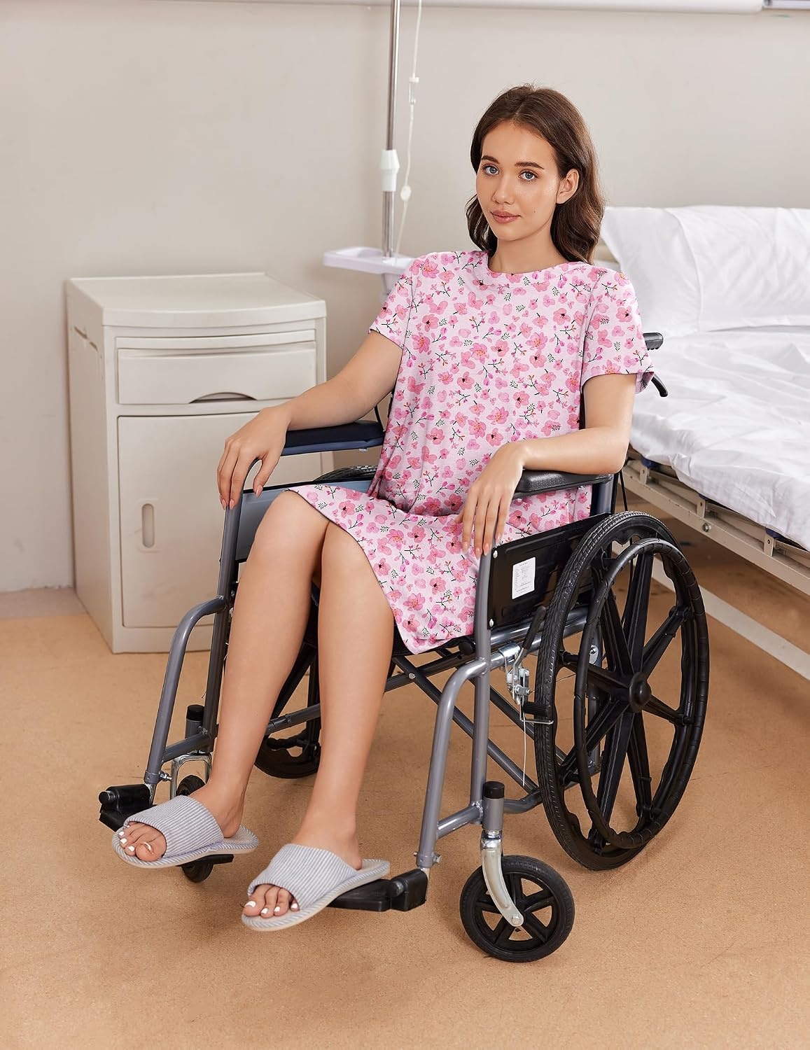 image:imageDeyeek Hospital Gowns for Women Open Back Tear Away Snap Nursing DressPink Print