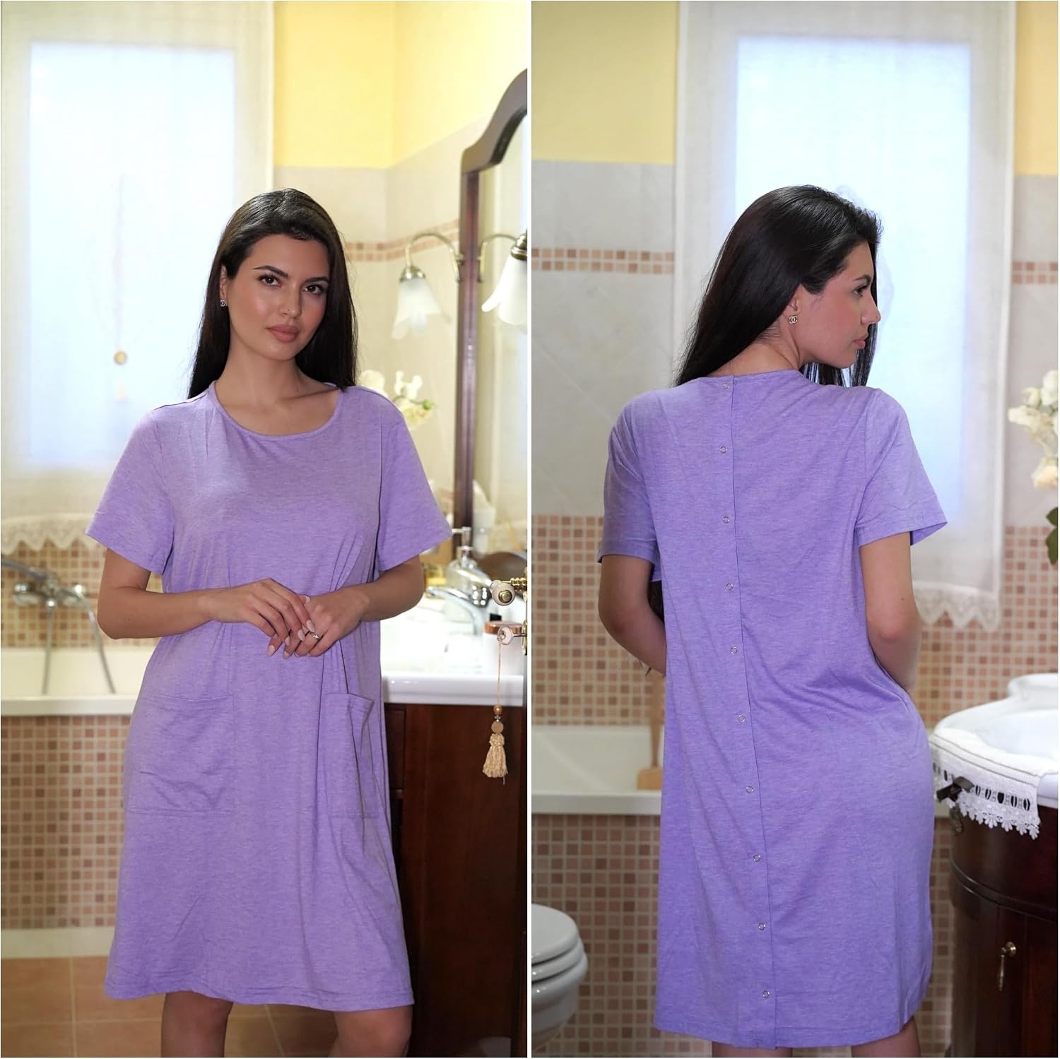 image:imageDeyeek Hospital Gowns for Women Open Back Tear Away Snap Nursing DressPurple