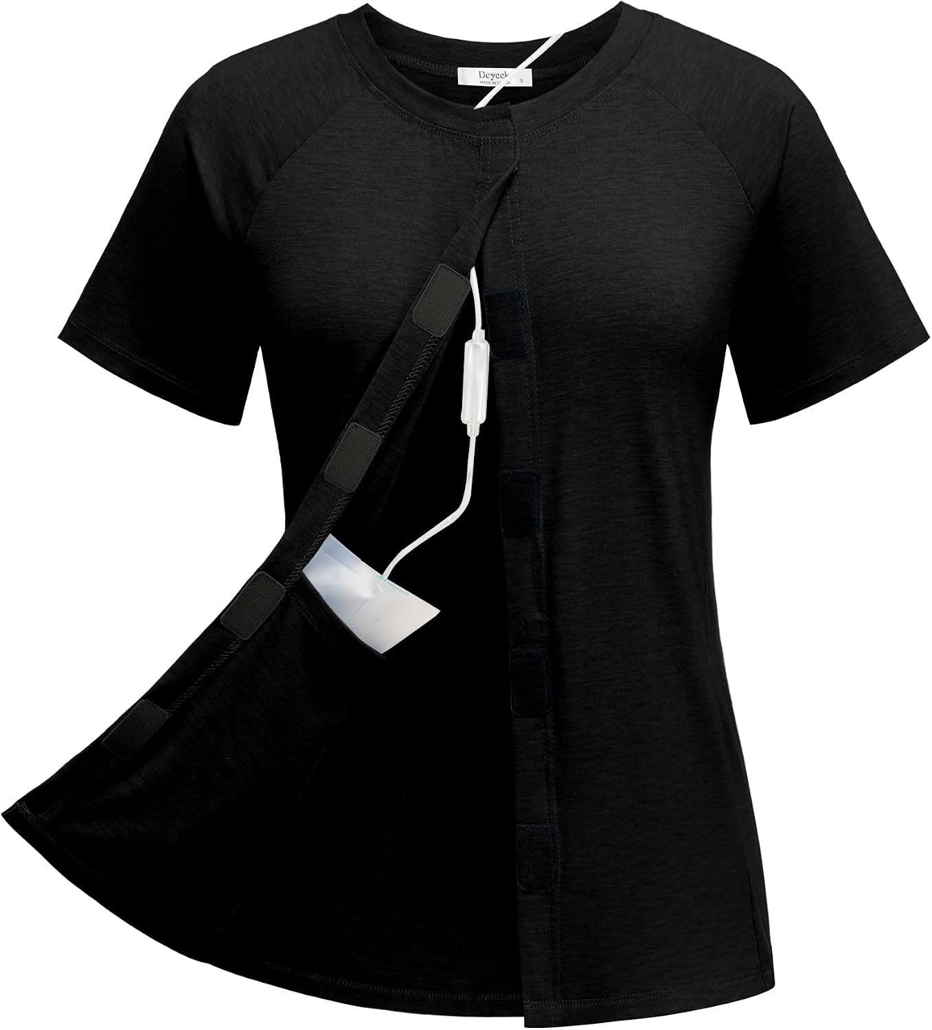 image:imageDeyeek Mastectomy Shirts with Drain Pockets for Women Short Sleeve ShirtBlack