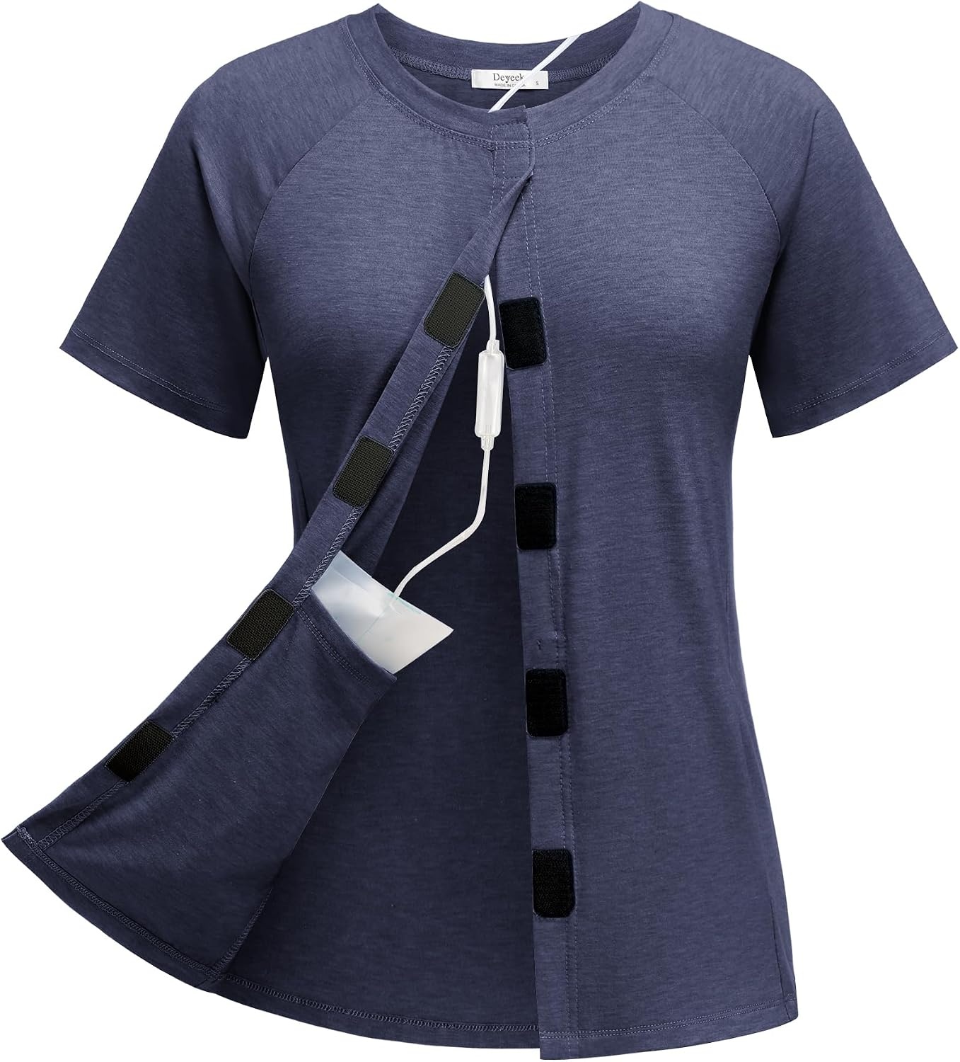image:imageDeyeek Mastectomy Shirts with Drain Pockets for Women Short Sleeve ShirtBlue Purple