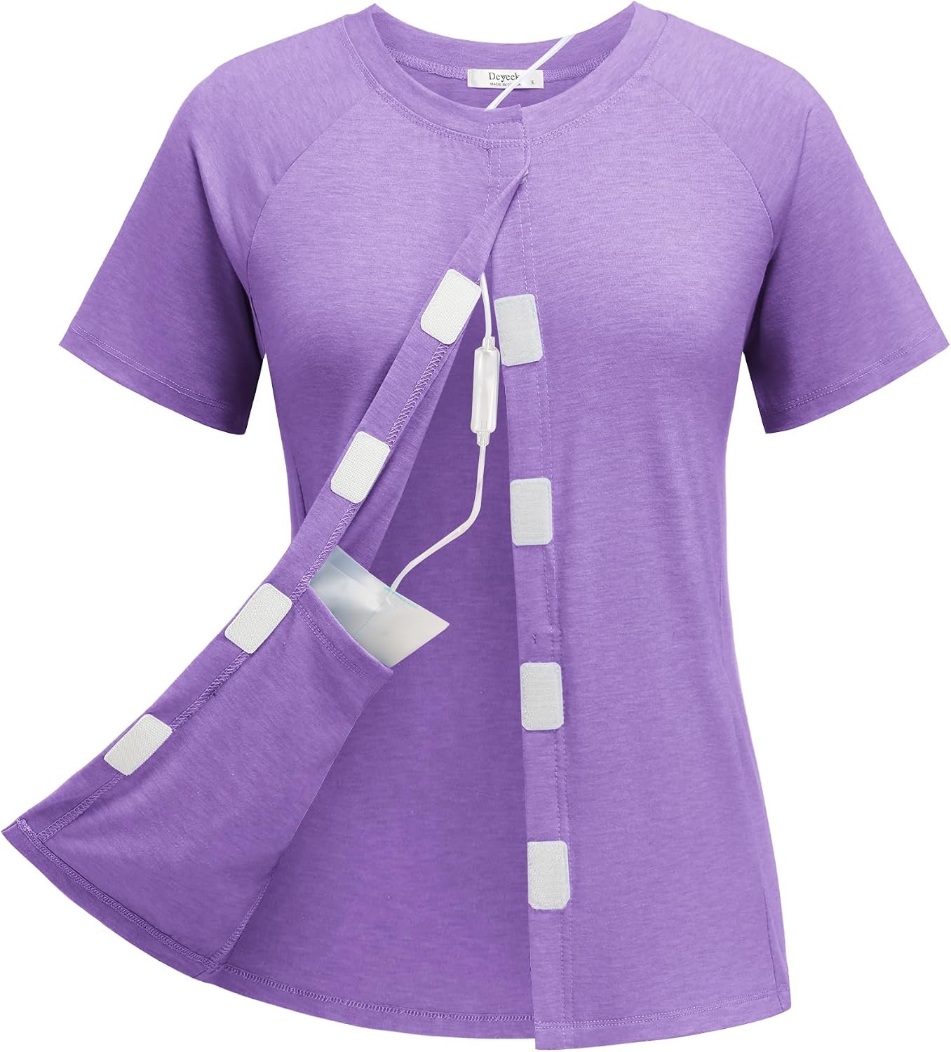 image:imageDeyeek Mastectomy Shirts with Drain Pockets for Women Short Sleeve ShirtLilac Purple