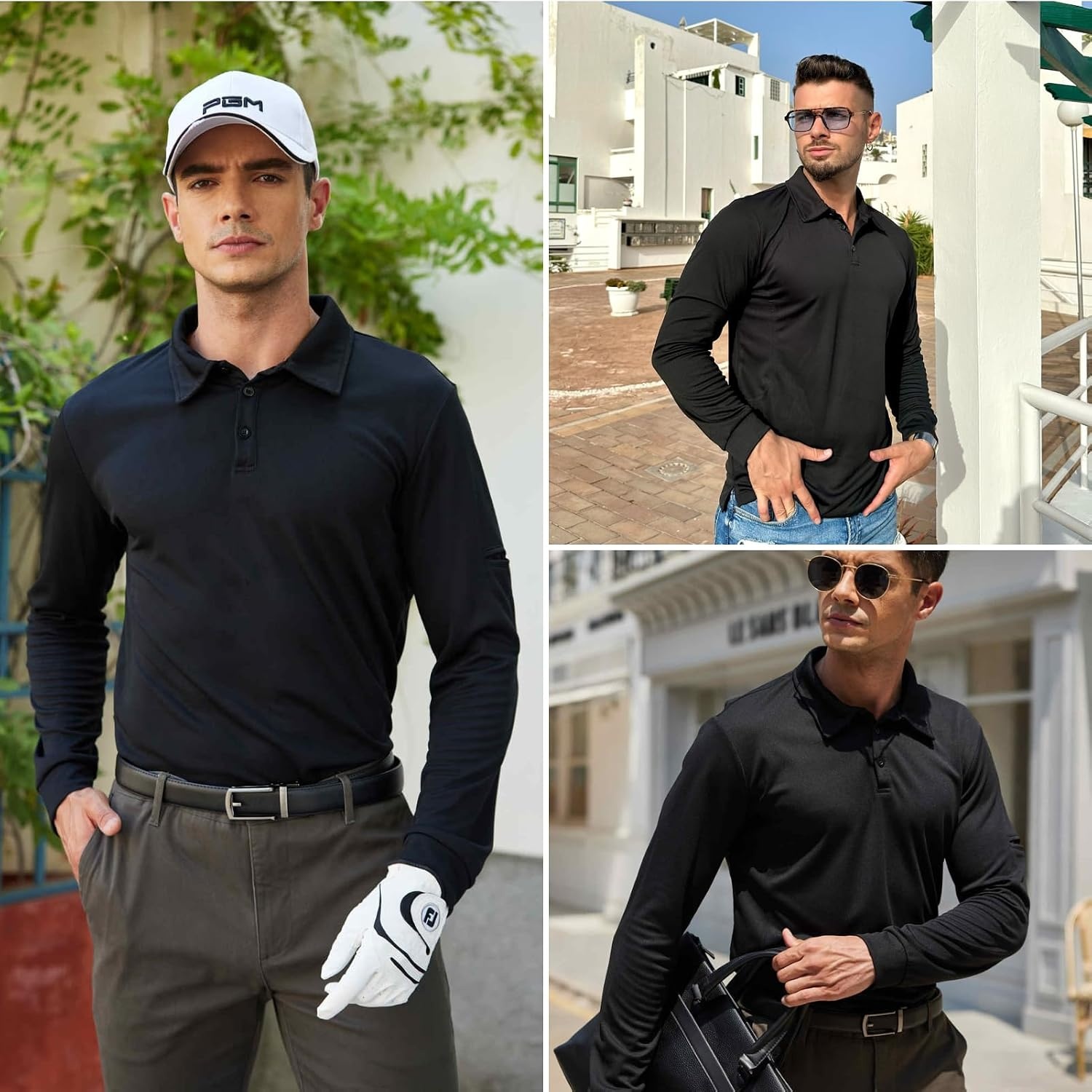 image:imageDeyeek Mens Long Sleeve Polo Shirts Quick Dry Golf Polo for MenBlack