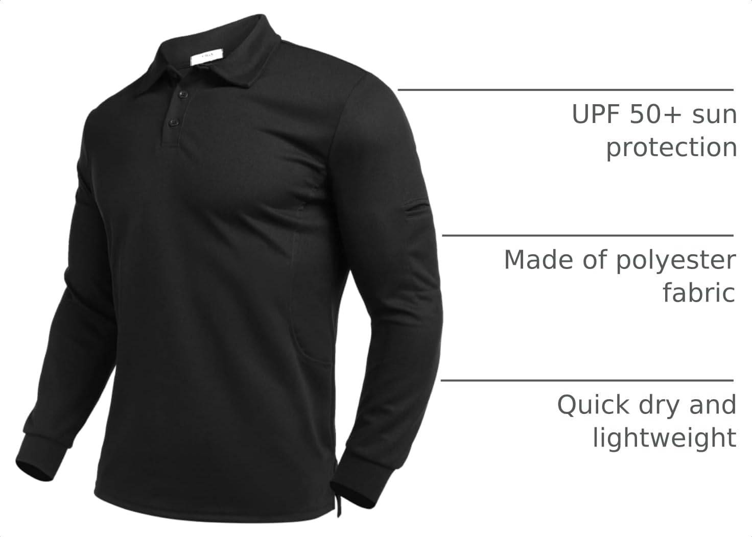 image:imageDeyeek Mens Long Sleeve Polo Shirts Quick Dry Golf Polo for MenBlack