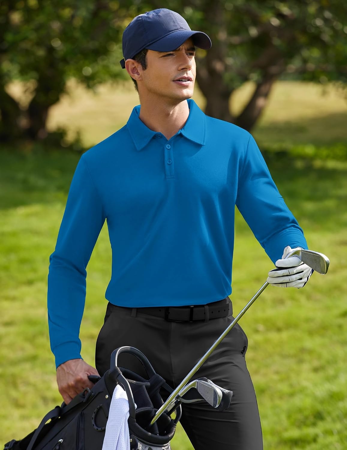 image:imageDeyeek Mens Long Sleeve Polo Shirts Quick Dry Golf Polo for MenBlue