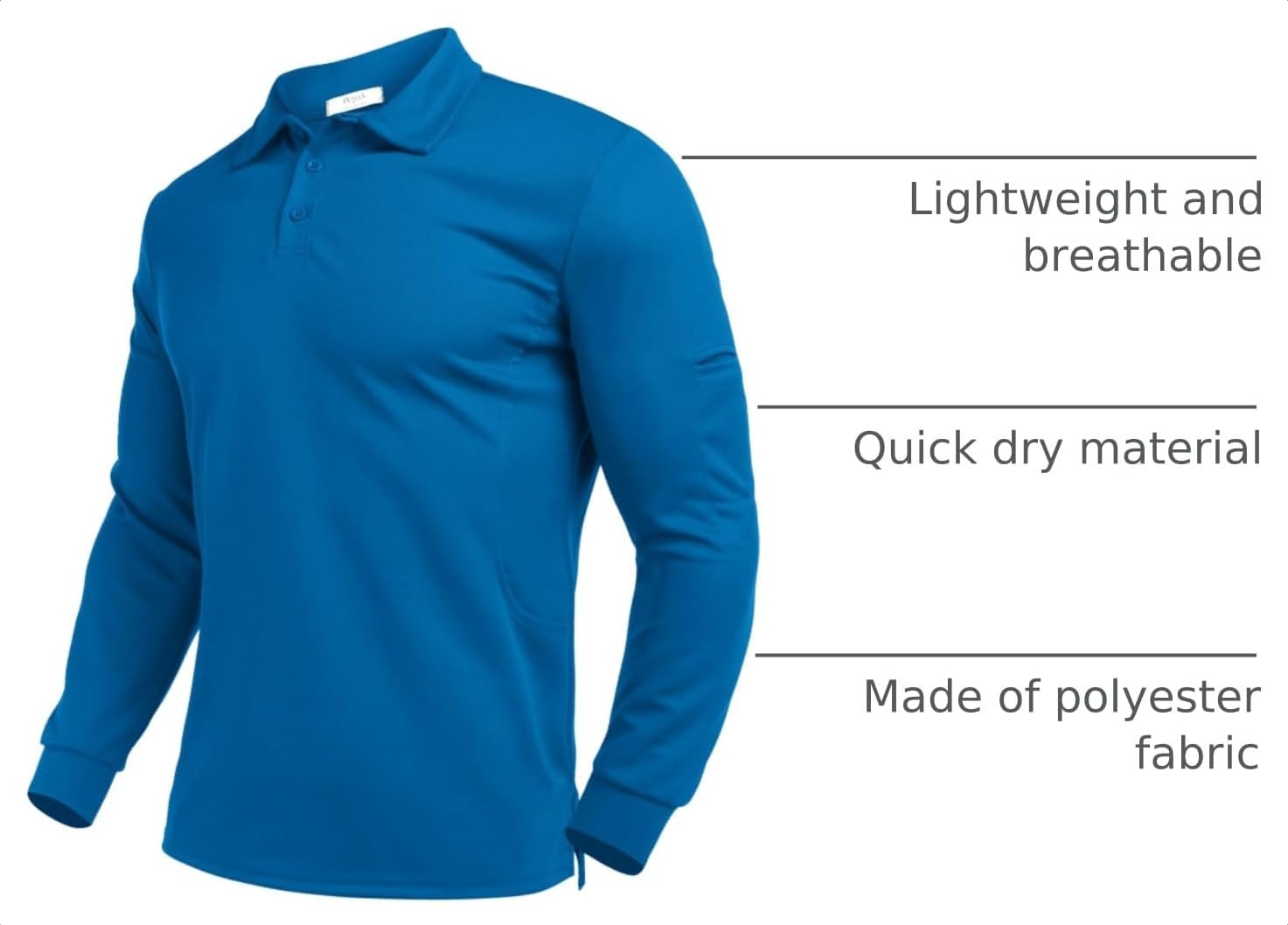 image:imageDeyeek Mens Long Sleeve Polo Shirts Quick Dry Golf Polo for MenBlue
