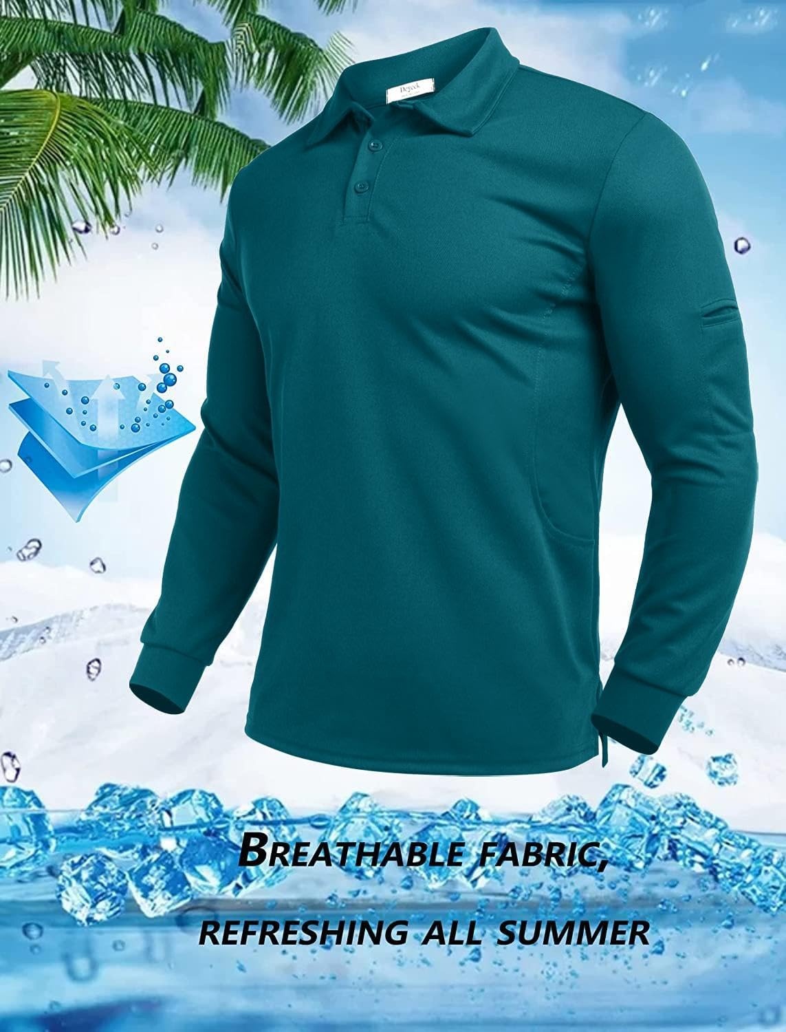 image:imageDeyeek Mens Long Sleeve Polo Shirts Quick Dry Golf Polo for MenDark Blue