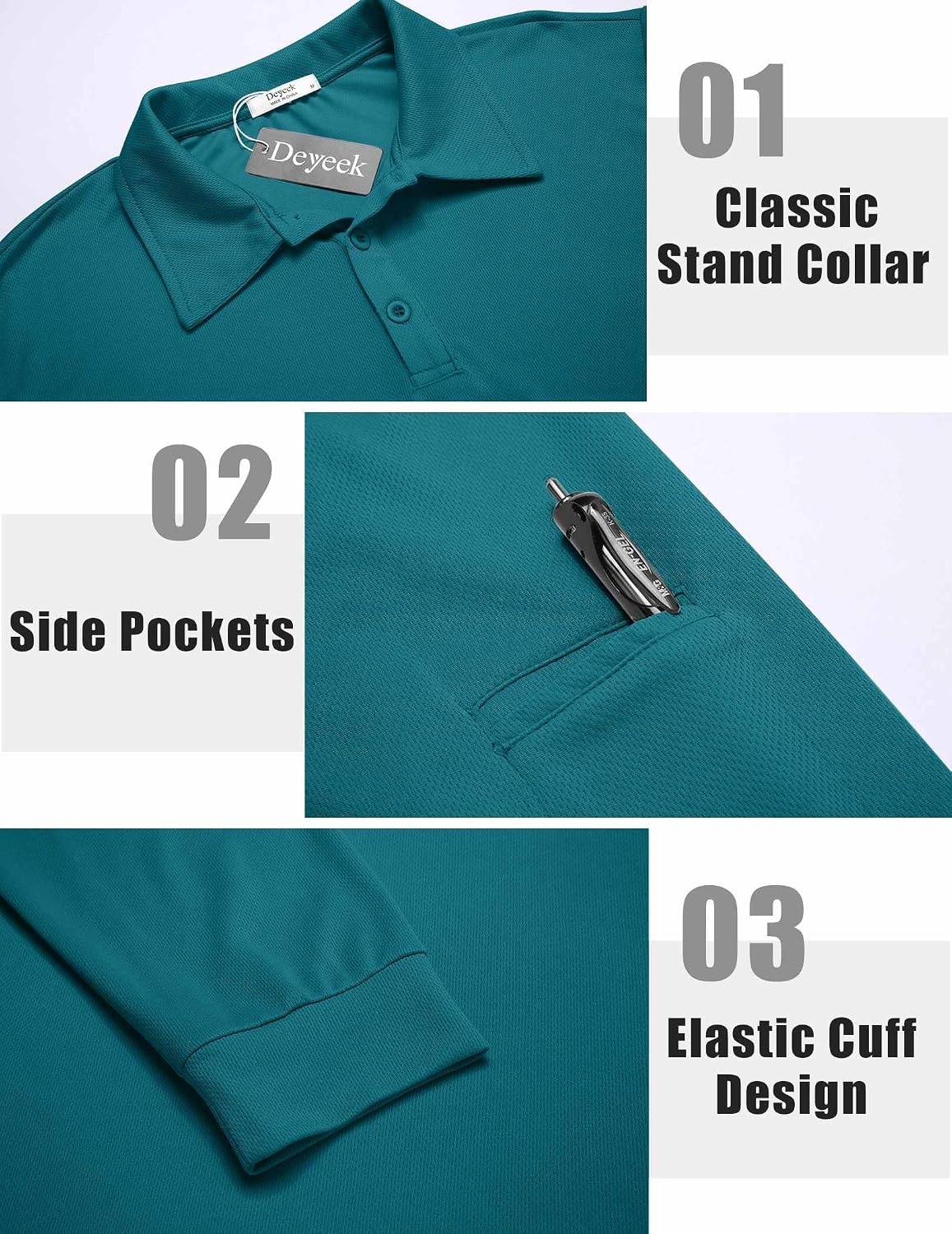 image:imageDeyeek Mens Long Sleeve Polo Shirts Quick Dry Golf Polo for MenDark Blue