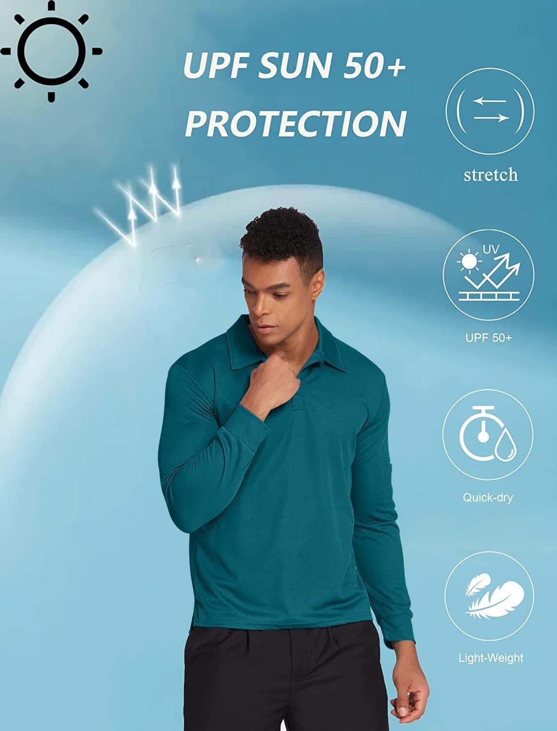 image:imageDeyeek Mens Long Sleeve Polo Shirts Quick Dry Golf Polo for MenDark Blue