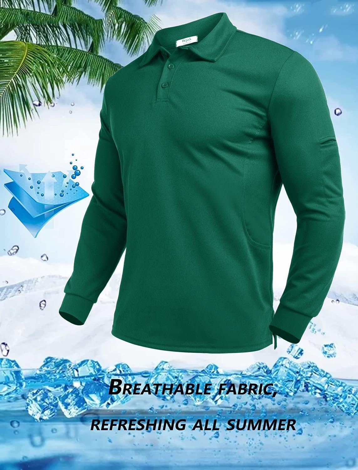 image:imageDeyeek Mens Long Sleeve Polo Shirts Quick Dry Golf Polo for MenDark Green