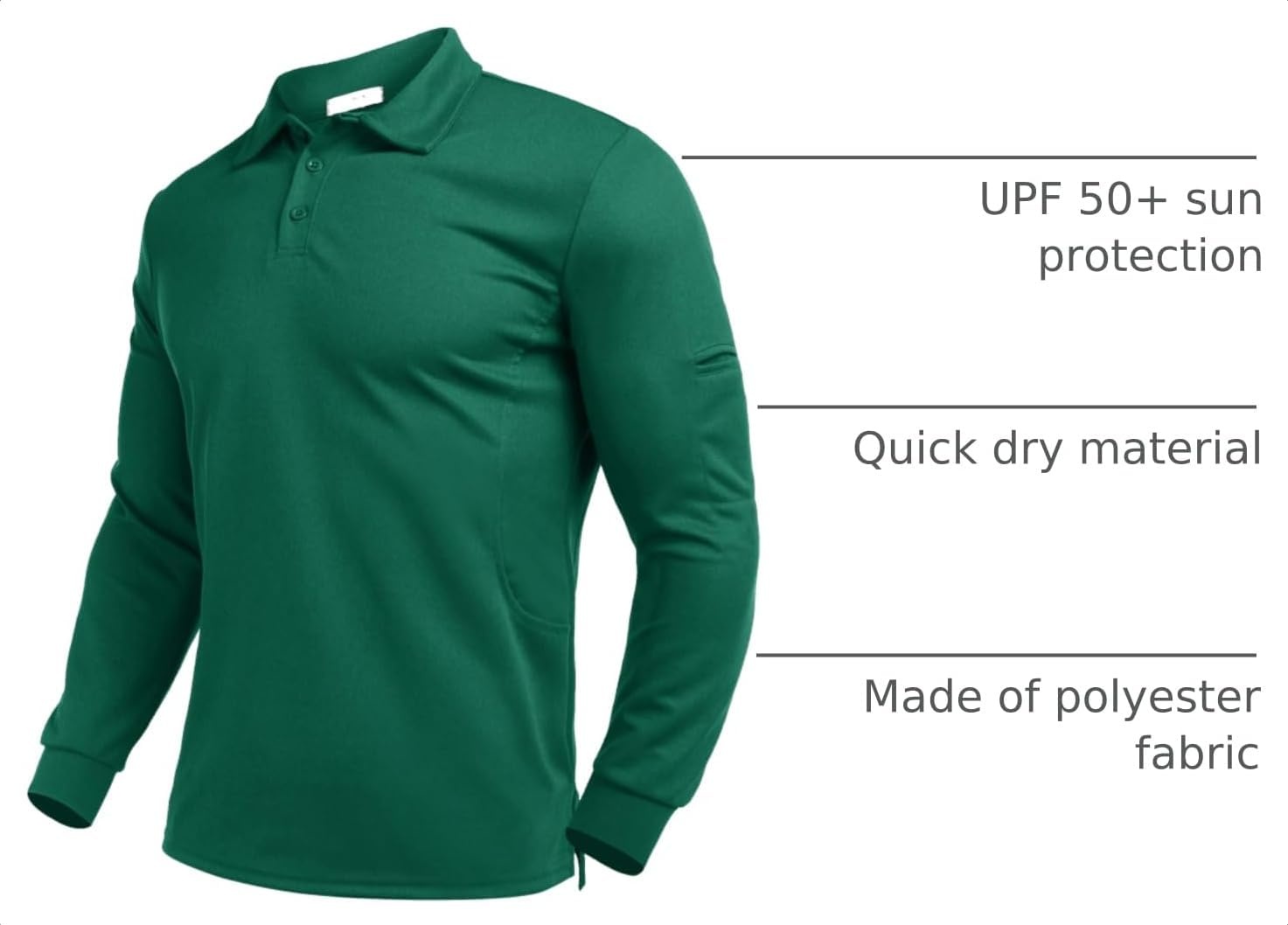 image:imageDeyeek Mens Long Sleeve Polo Shirts Quick Dry Golf Polo for MenDark Green