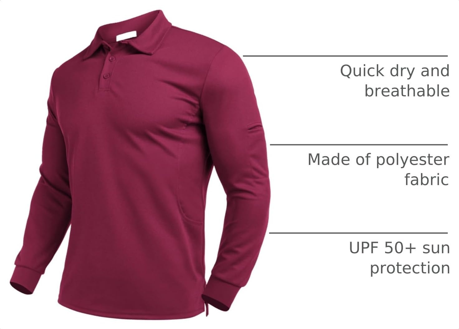 image:imageDeyeek Mens Long Sleeve Polo Shirts Quick Dry Golf Polo for MenDrak Red