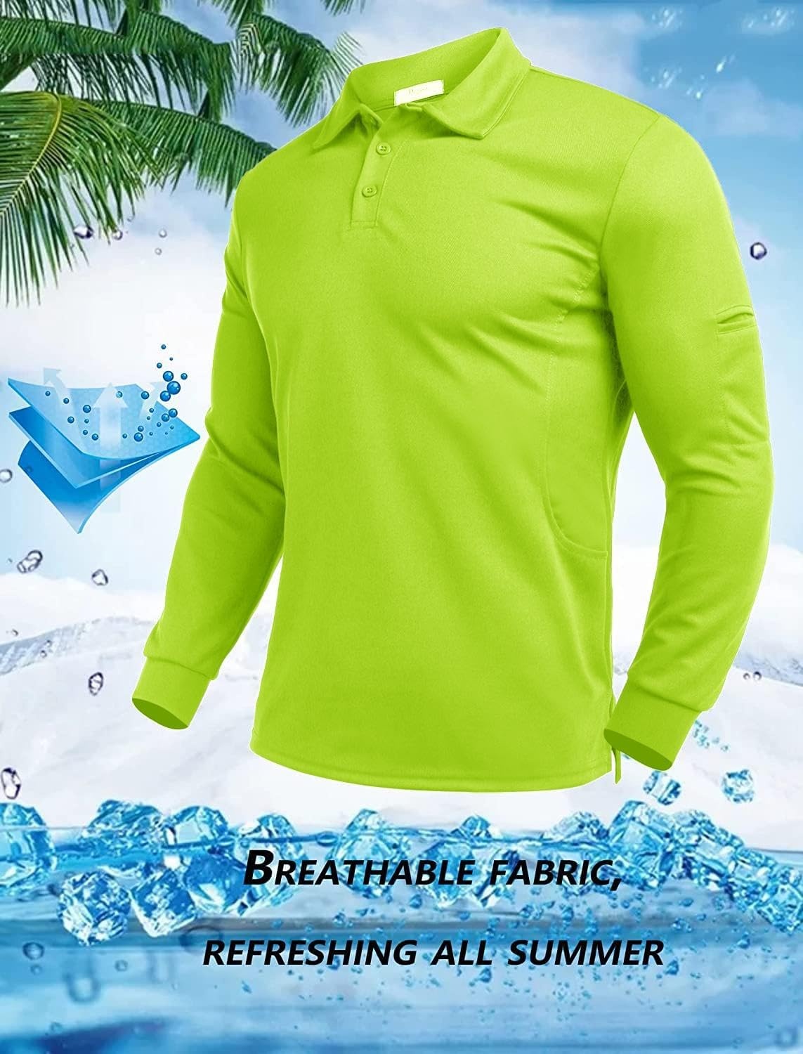 image:imageDeyeek Mens Long Sleeve Polo Shirts Quick Dry Golf Polo for MenFluorescent Green