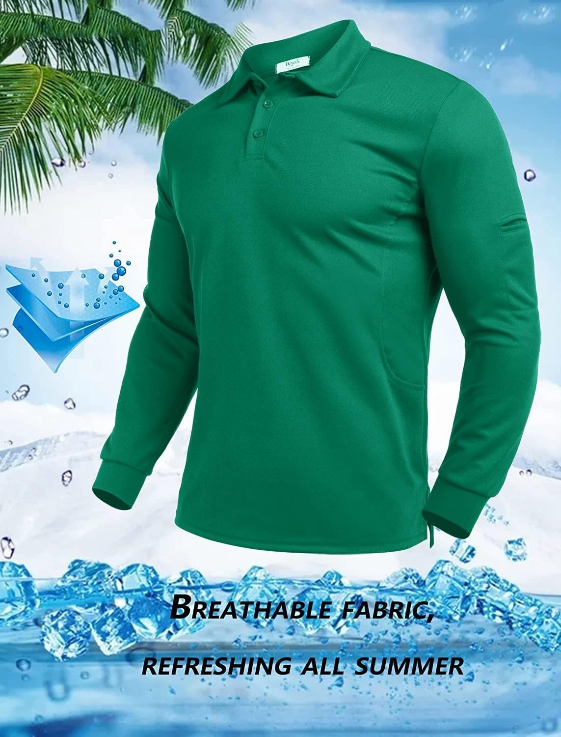 image:imageDeyeek Mens Long Sleeve Polo Shirts Quick Dry Golf Polo for MenForest Green