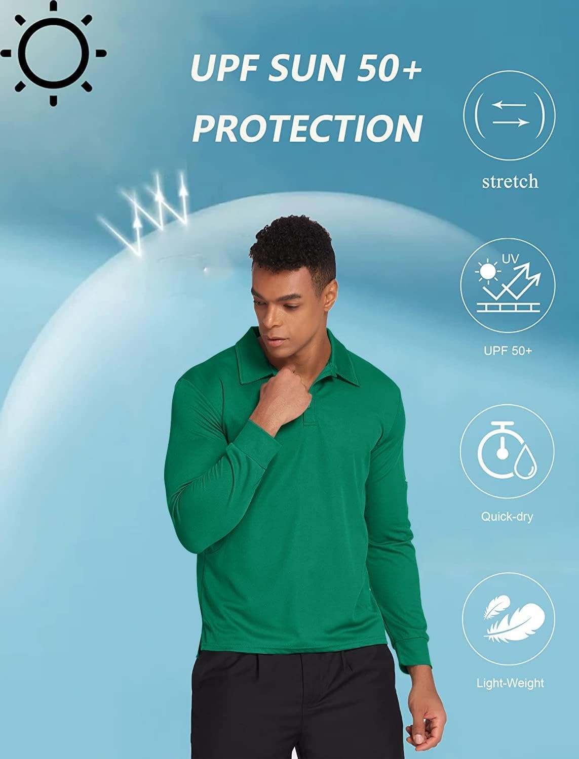 image:imageDeyeek Mens Long Sleeve Polo Shirts Quick Dry Golf Polo for MenForest Green
