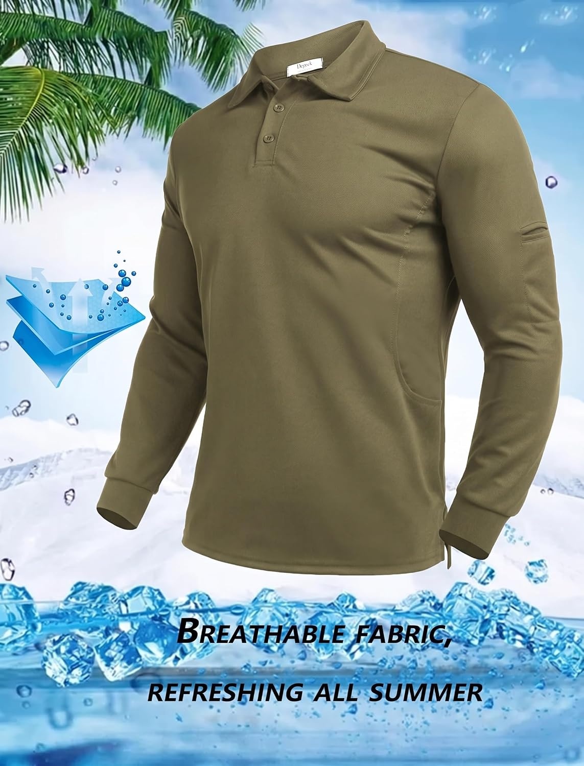 image:imageDeyeek Mens Long Sleeve Polo Shirts Quick Dry Golf Polo for MenGreen