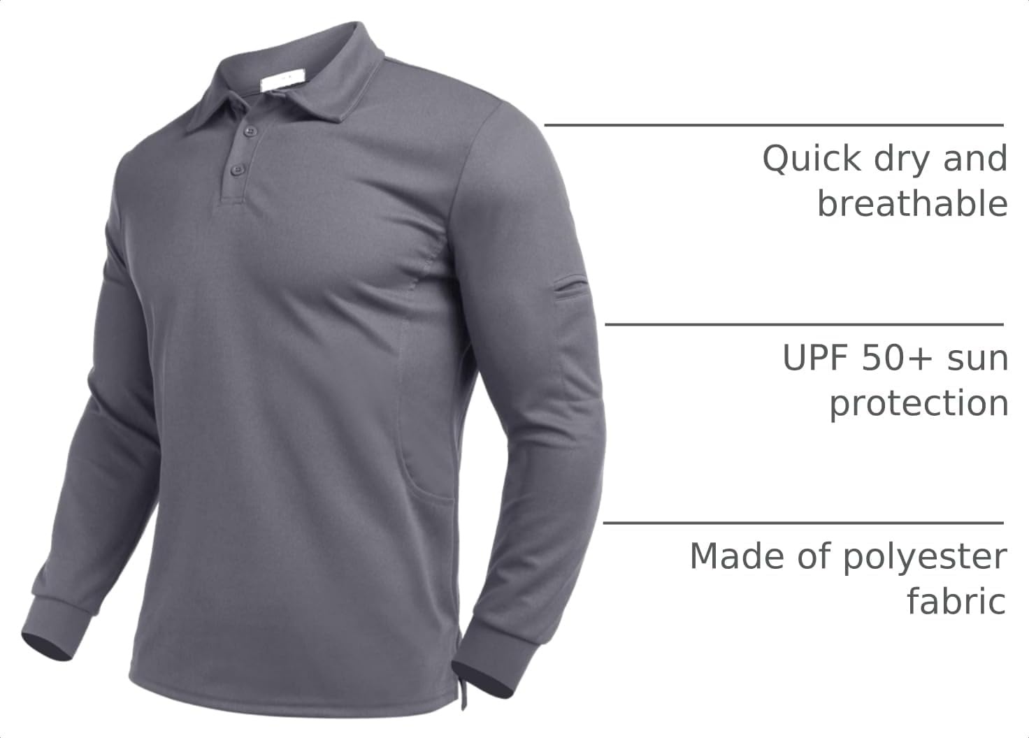 image:imageDeyeek Mens Long Sleeve Polo Shirts Quick Dry Golf Polo for MenGrey