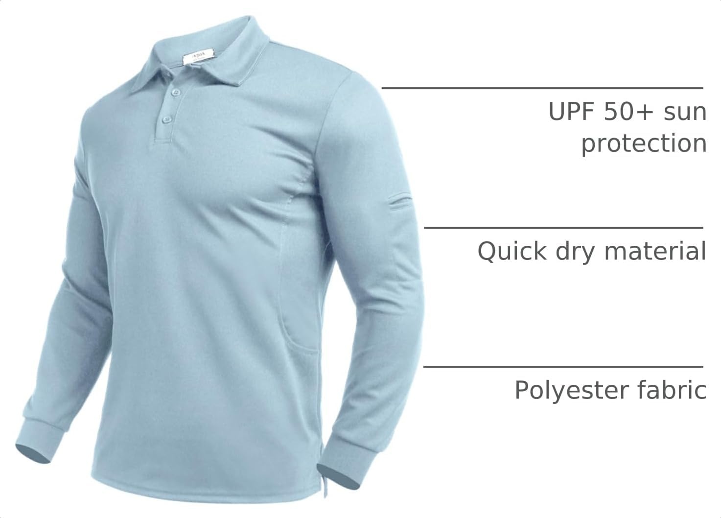 image:imageDeyeek Mens Long Sleeve Polo Shirts Quick Dry Golf Polo for MenLight Blue