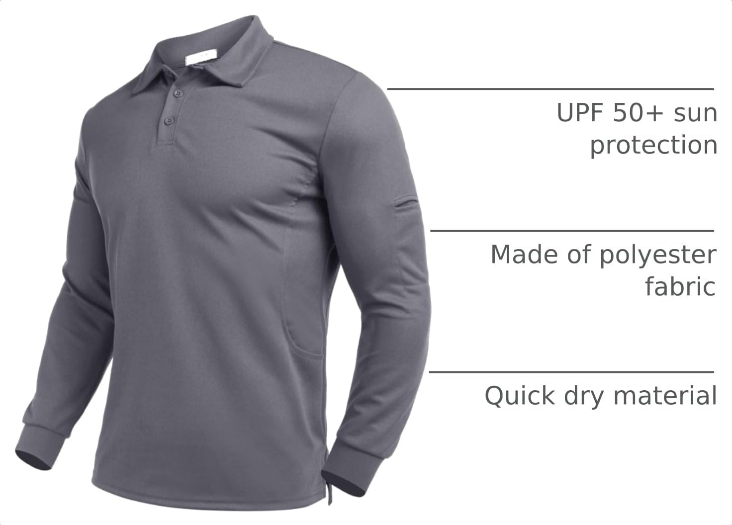 image:imageDeyeek Mens Long Sleeve Polo Shirts Quick Dry Golf Polo for MenLight Grey