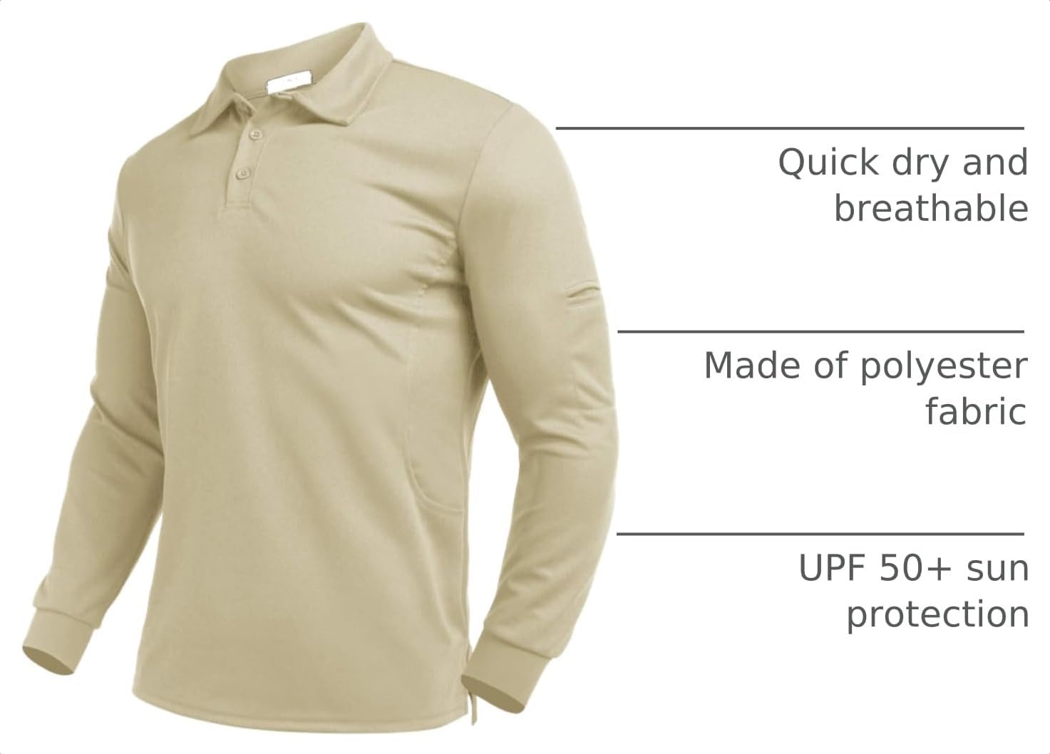 image:imageDeyeek Mens Long Sleeve Polo Shirts Quick Dry Golf Polo for MenLight Khaki