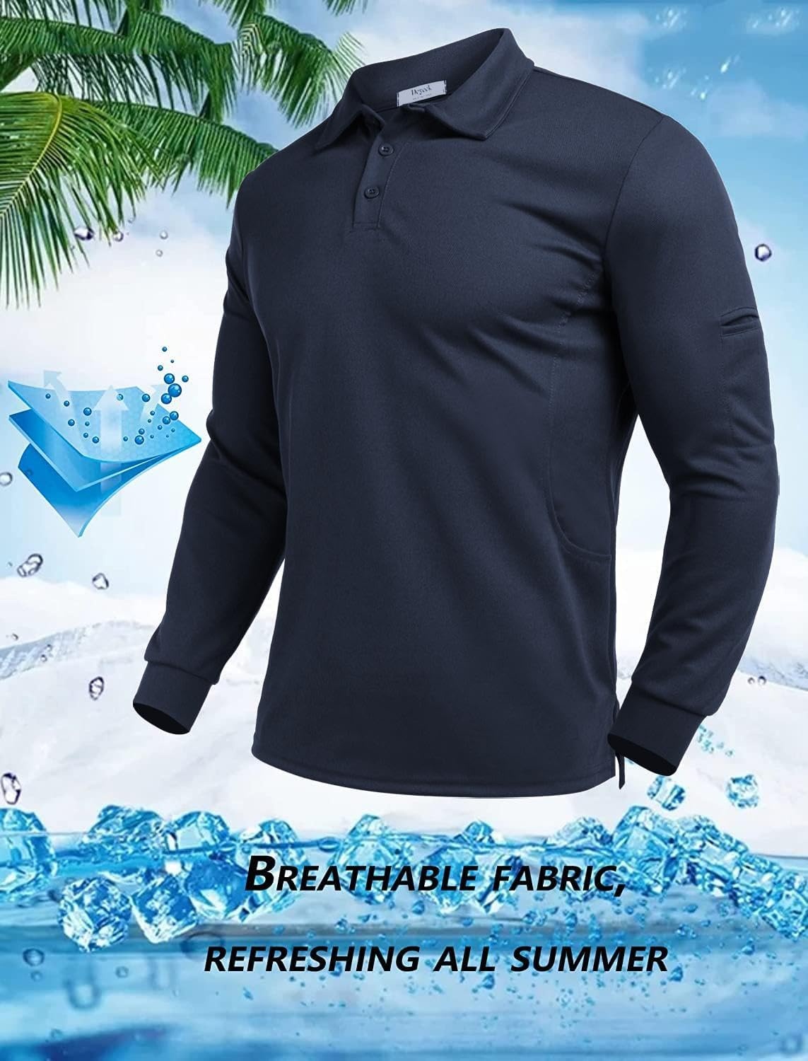 image:imageDeyeek Mens Long Sleeve Polo Shirts Quick Dry Golf Polo for MenNavy