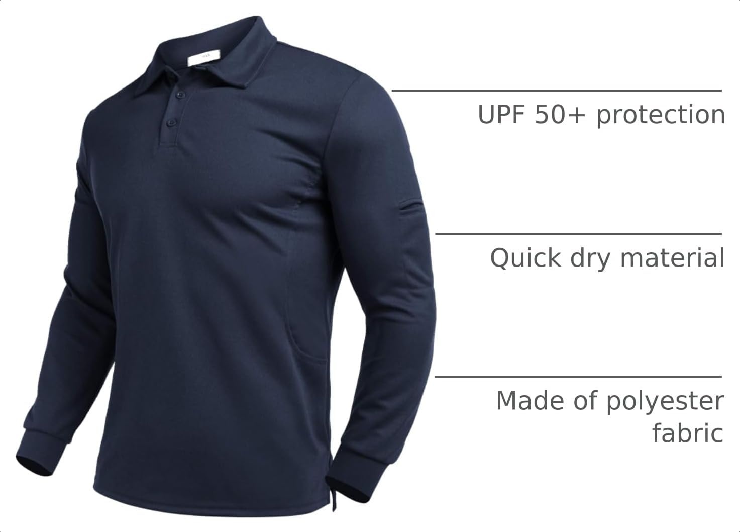 image:imageDeyeek Mens Long Sleeve Polo Shirts Quick Dry Golf Polo for MenNavy