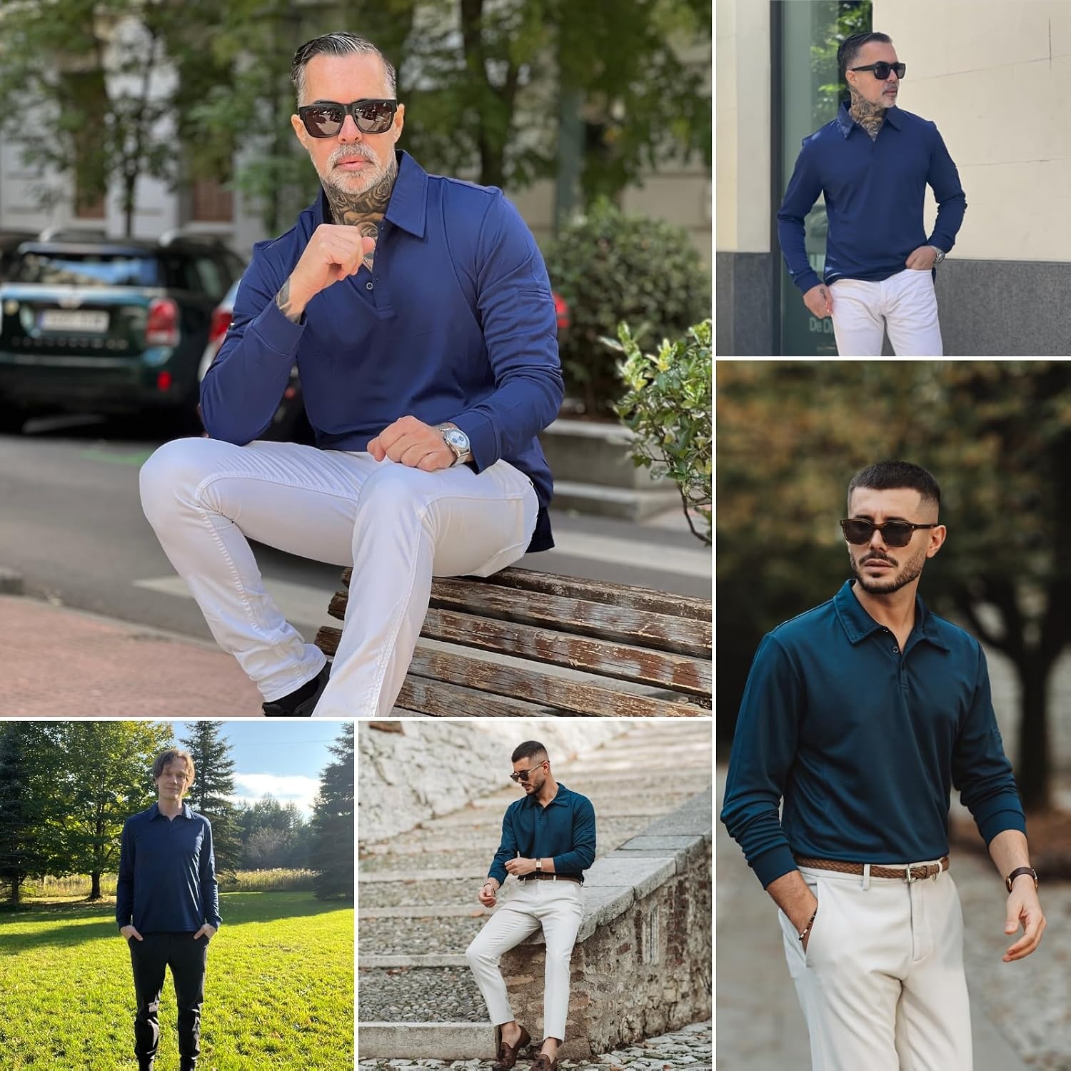 image:imageDeyeek Mens Long Sleeve Polo Shirts Quick Dry Golf Polo for MenNavy Blue
