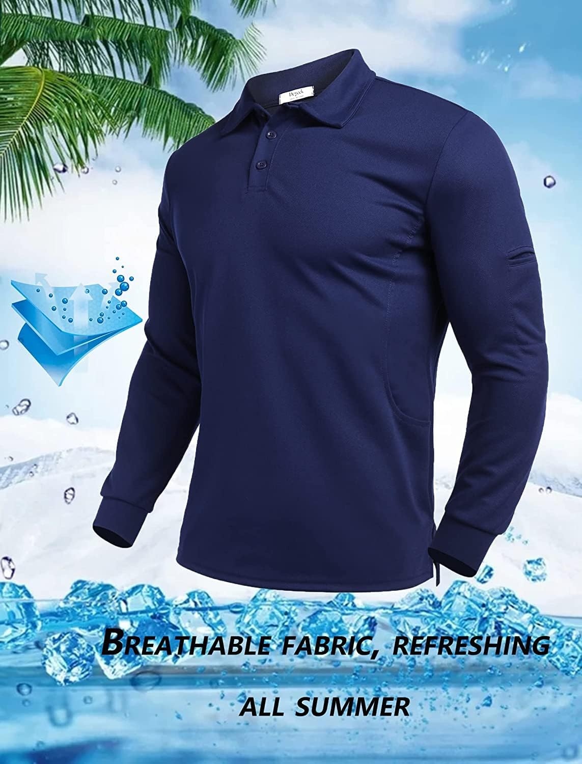 image:imageDeyeek Mens Long Sleeve Polo Shirts Quick Dry Golf Polo for MenNavy Blue