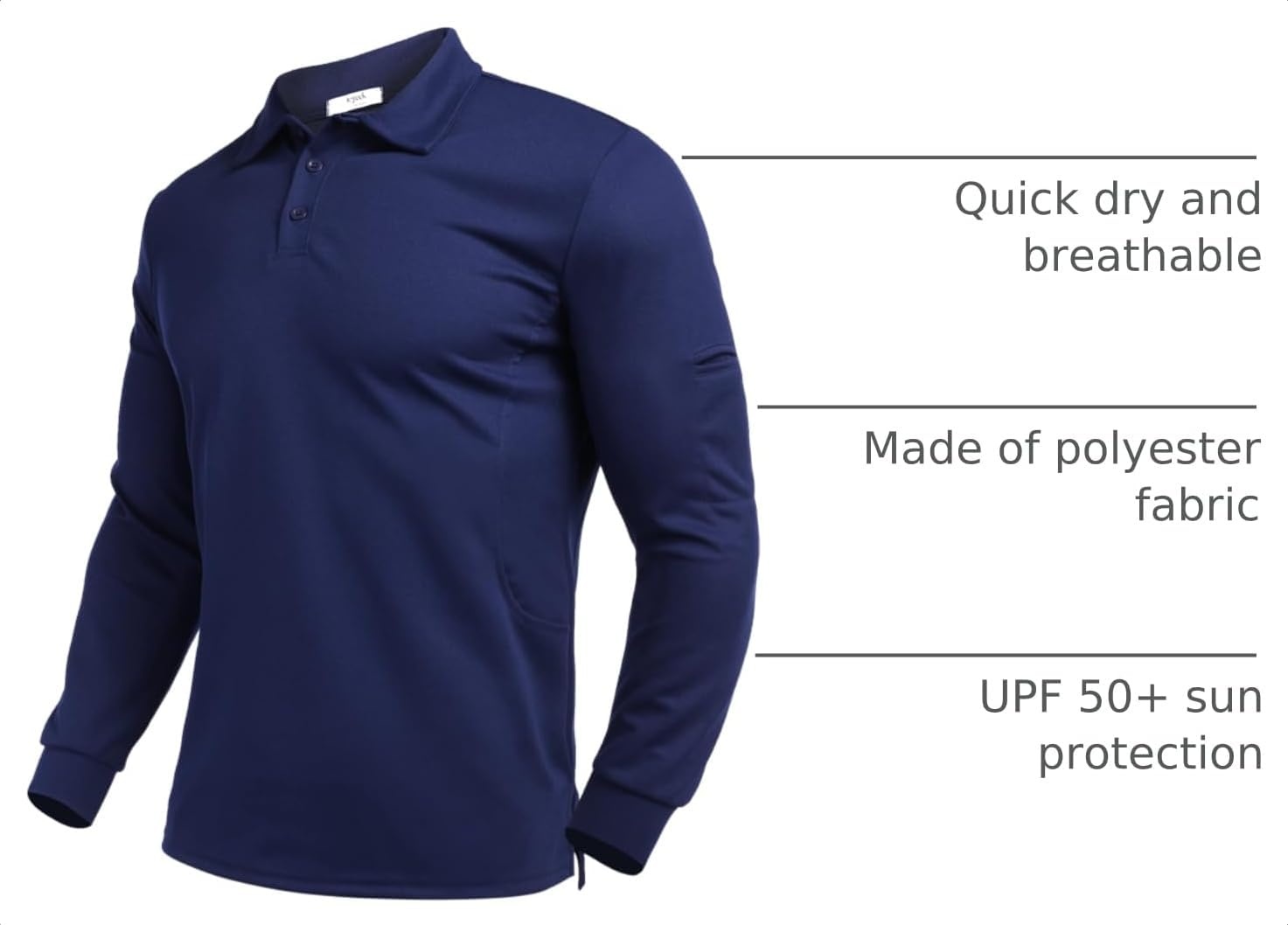 image:imageDeyeek Mens Long Sleeve Polo Shirts Quick Dry Golf Polo for MenNavy Blue