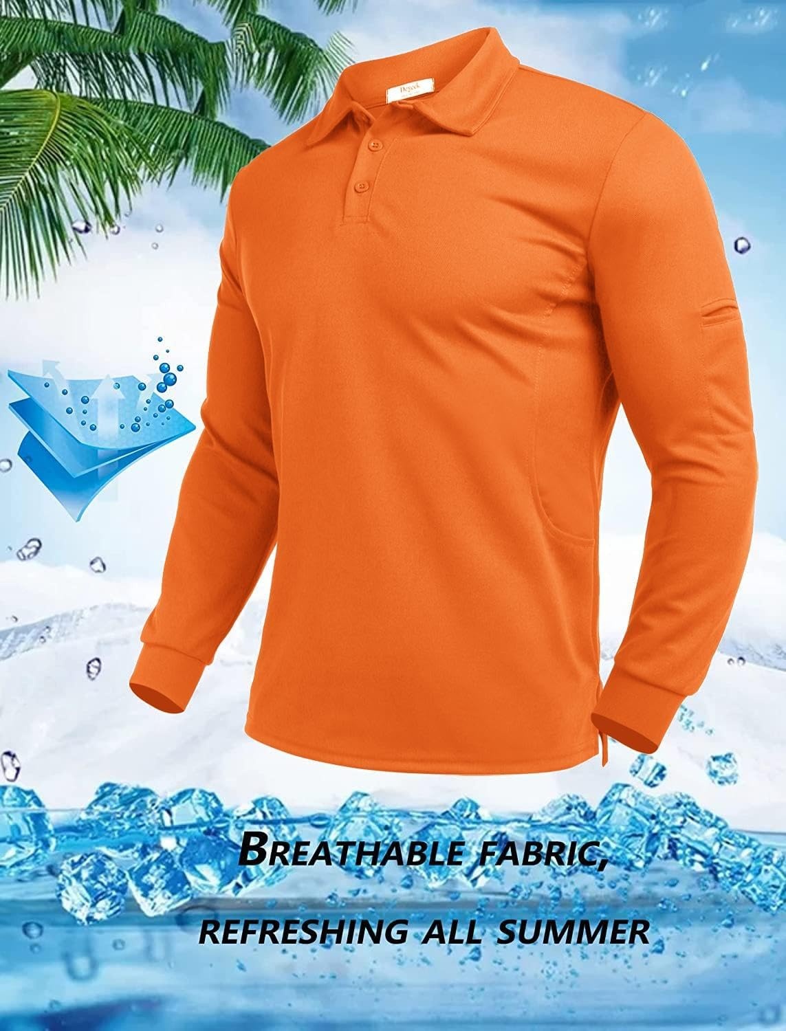 image:imageDeyeek Mens Long Sleeve Polo Shirts Quick Dry Golf Polo for MenOrange