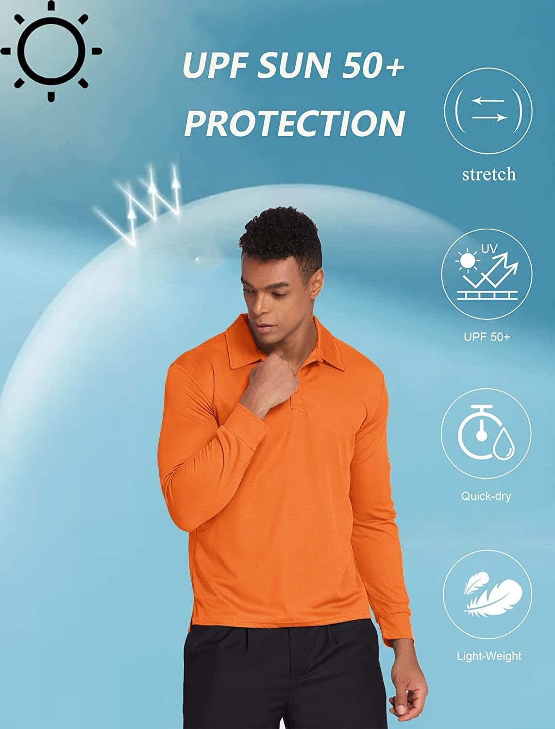 image:imageDeyeek Mens Long Sleeve Polo Shirts Quick Dry Golf Polo for MenOrange