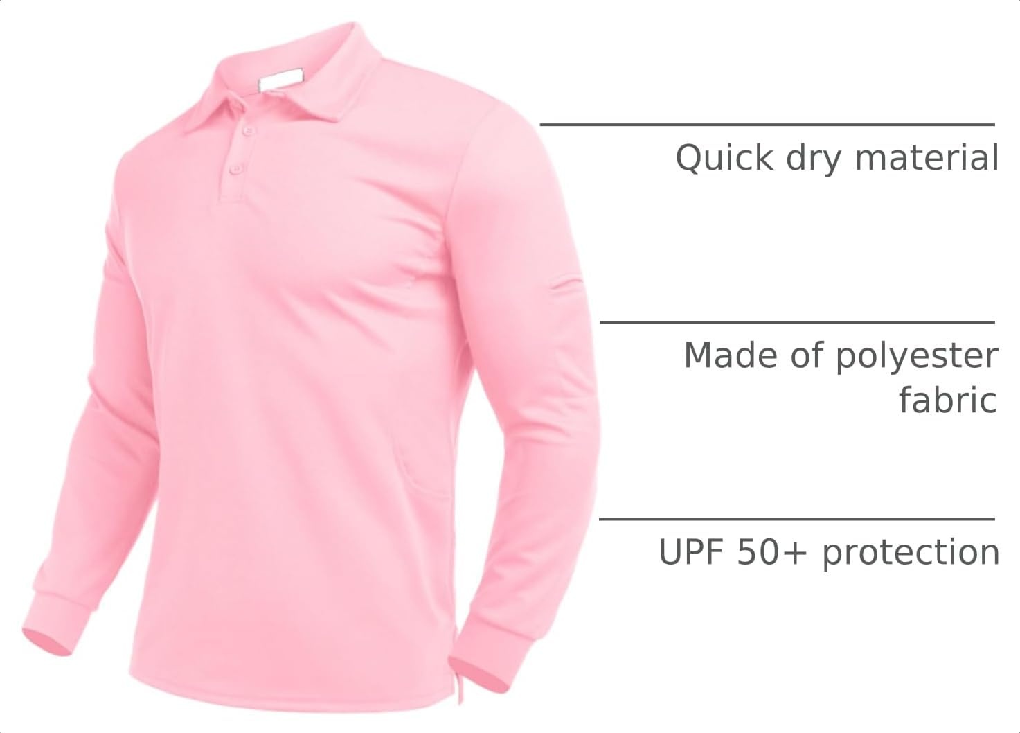 image:imageDeyeek Mens Long Sleeve Polo Shirts Quick Dry Golf Polo for MenPink