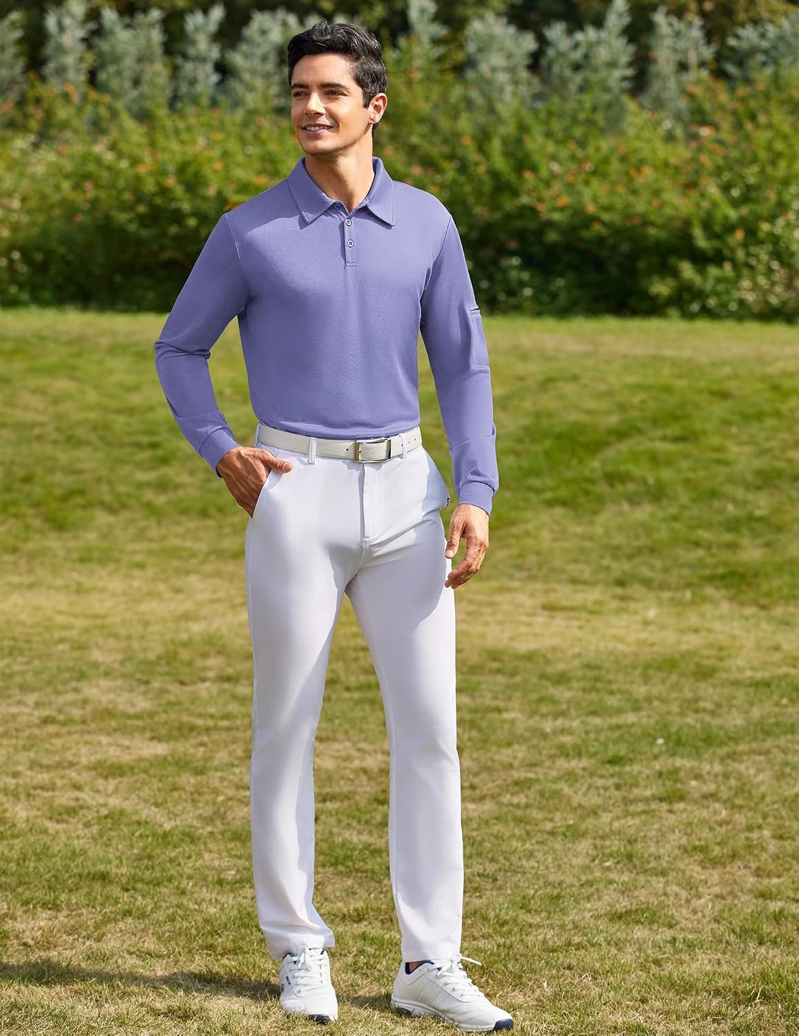 image:imageDeyeek Mens Long Sleeve Polo Shirts Quick Dry Golf Polo for MenPurple