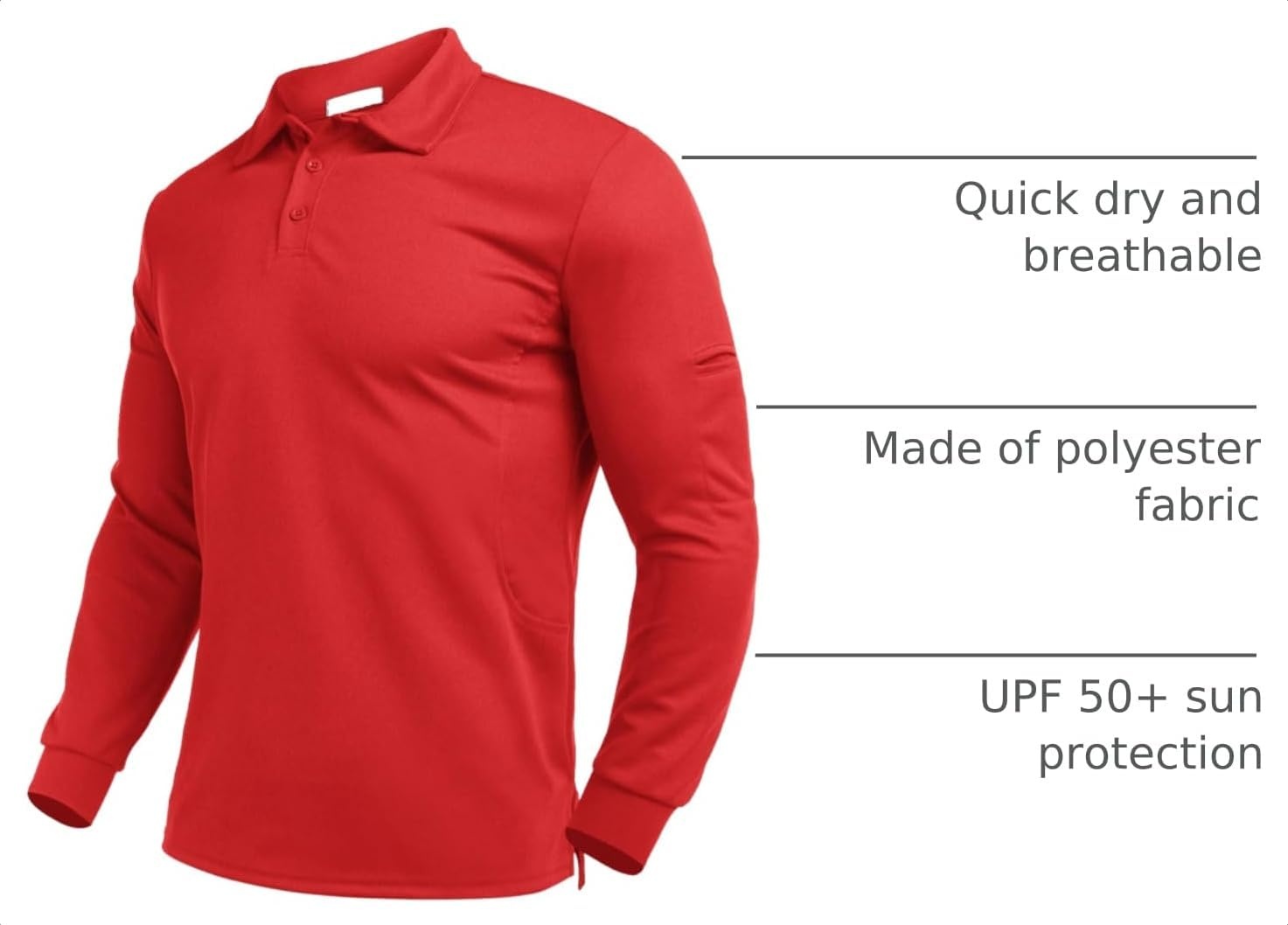 image:imageDeyeek Mens Long Sleeve Polo Shirts Quick Dry Golf Polo for MenRed
