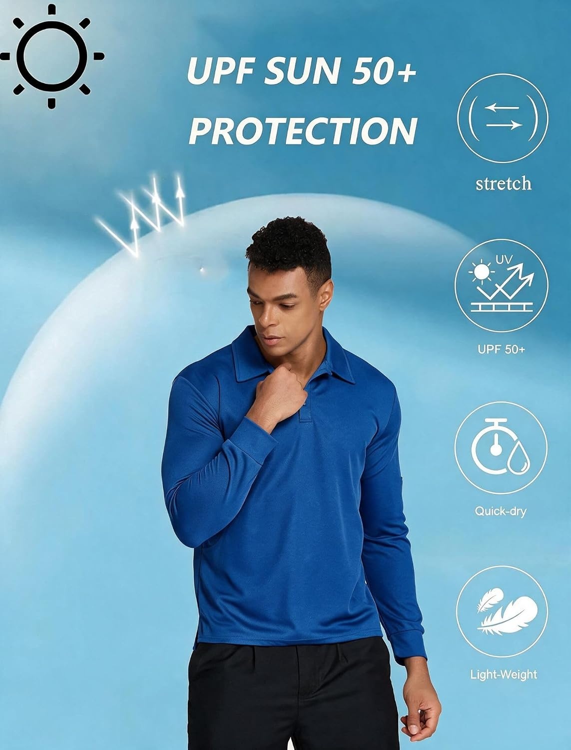 image:imageDeyeek Mens Long Sleeve Polo Shirts Quick Dry Golf Polo for MenRoyal Blue