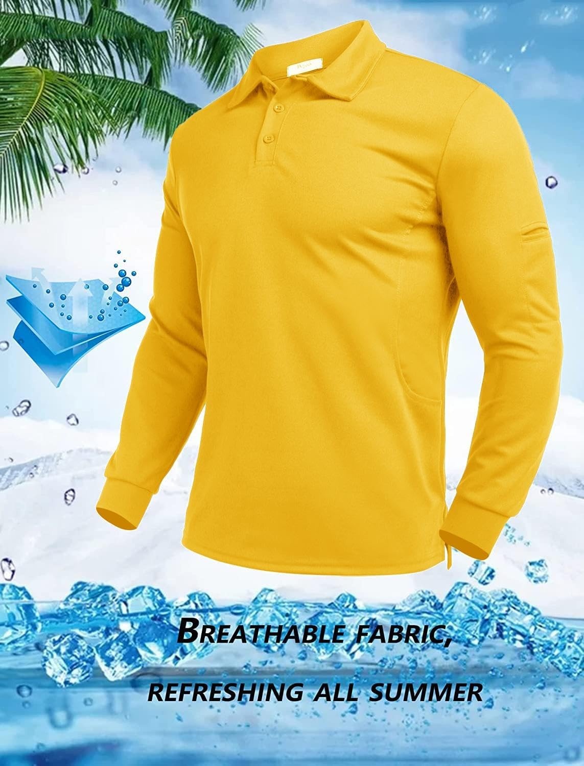 image:imageDeyeek Mens Long Sleeve Polo Shirts Quick Dry Golf Polo for MenYellow