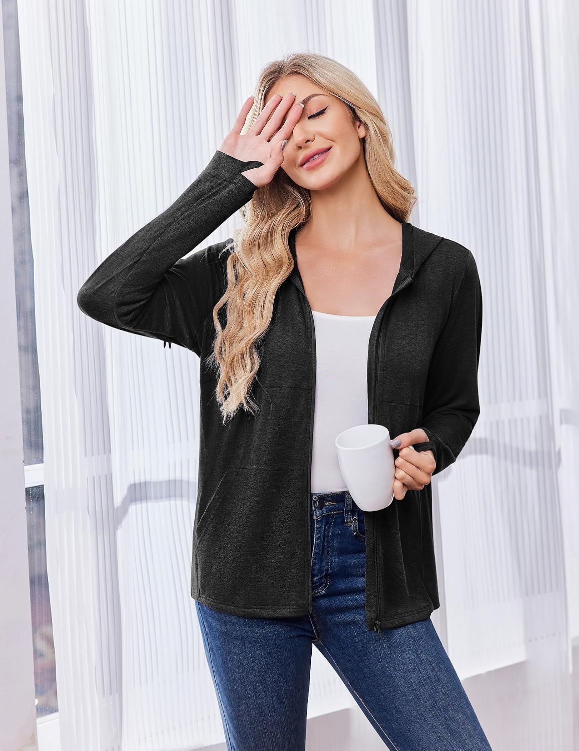 image:imageDeyeek Womens Mastectomy Dialysis Shirts with Drain Pockets amp Arm ZipperBlack