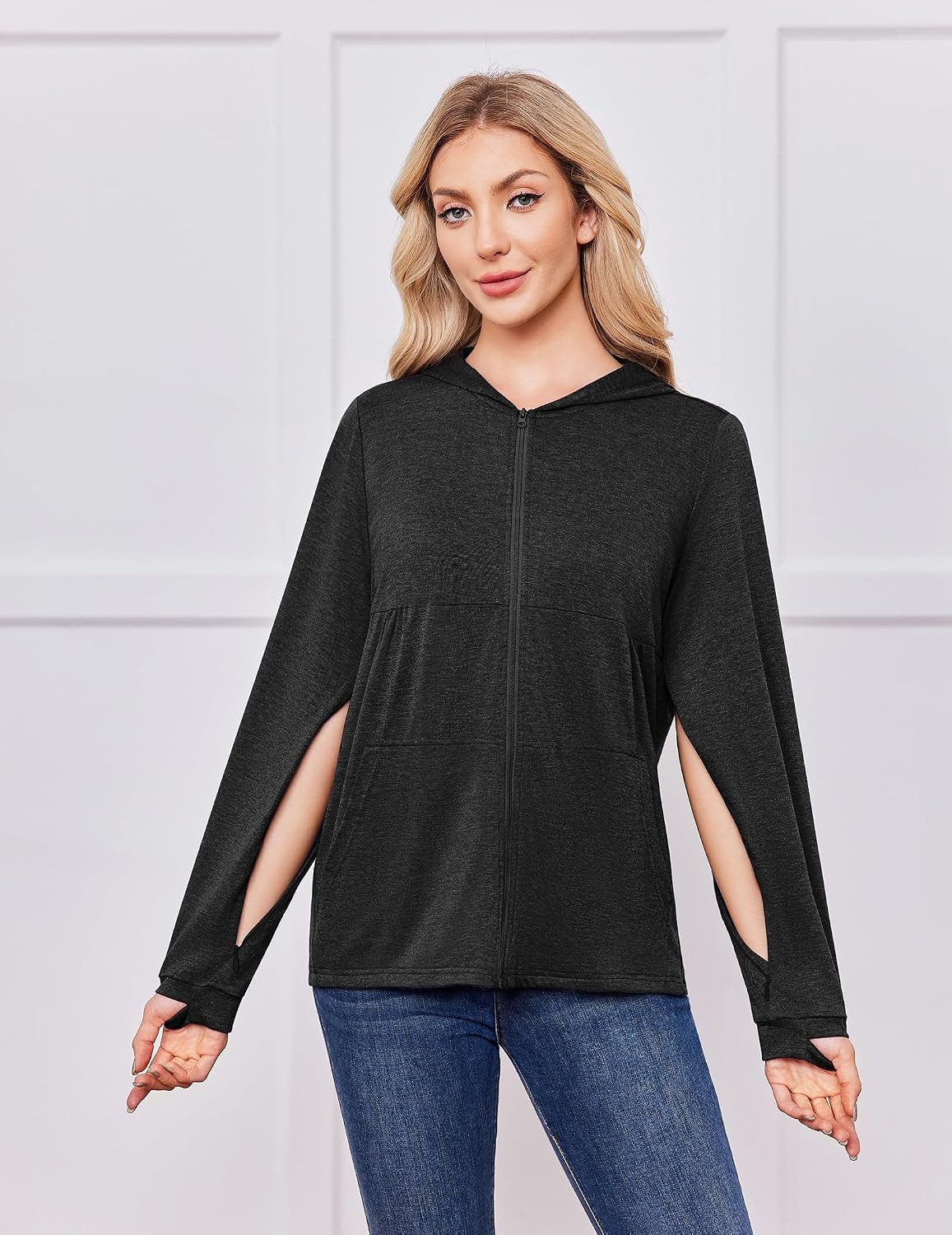 image:imageDeyeek Womens Mastectomy Dialysis Shirts with Drain Pockets amp Arm ZipperBlack