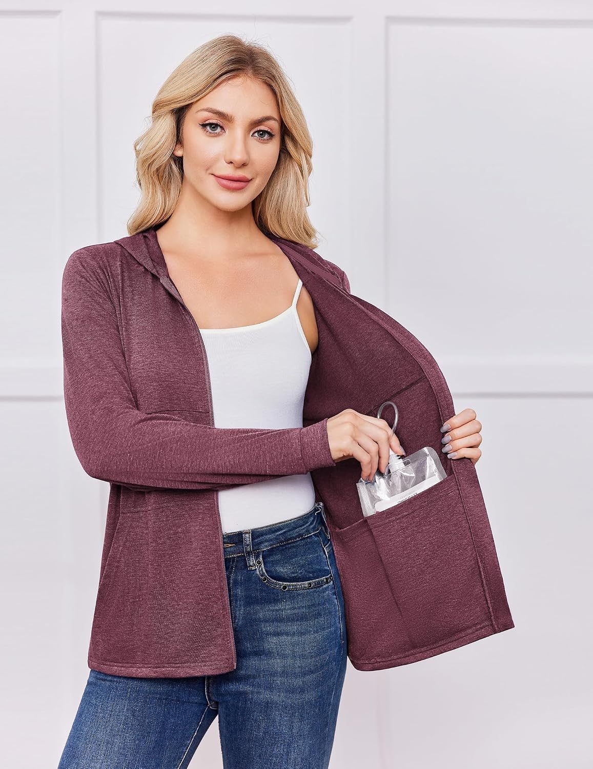 image:imageDeyeek Womens Mastectomy Dialysis Shirts with Drain Pockets amp Arm ZipperBurgundy