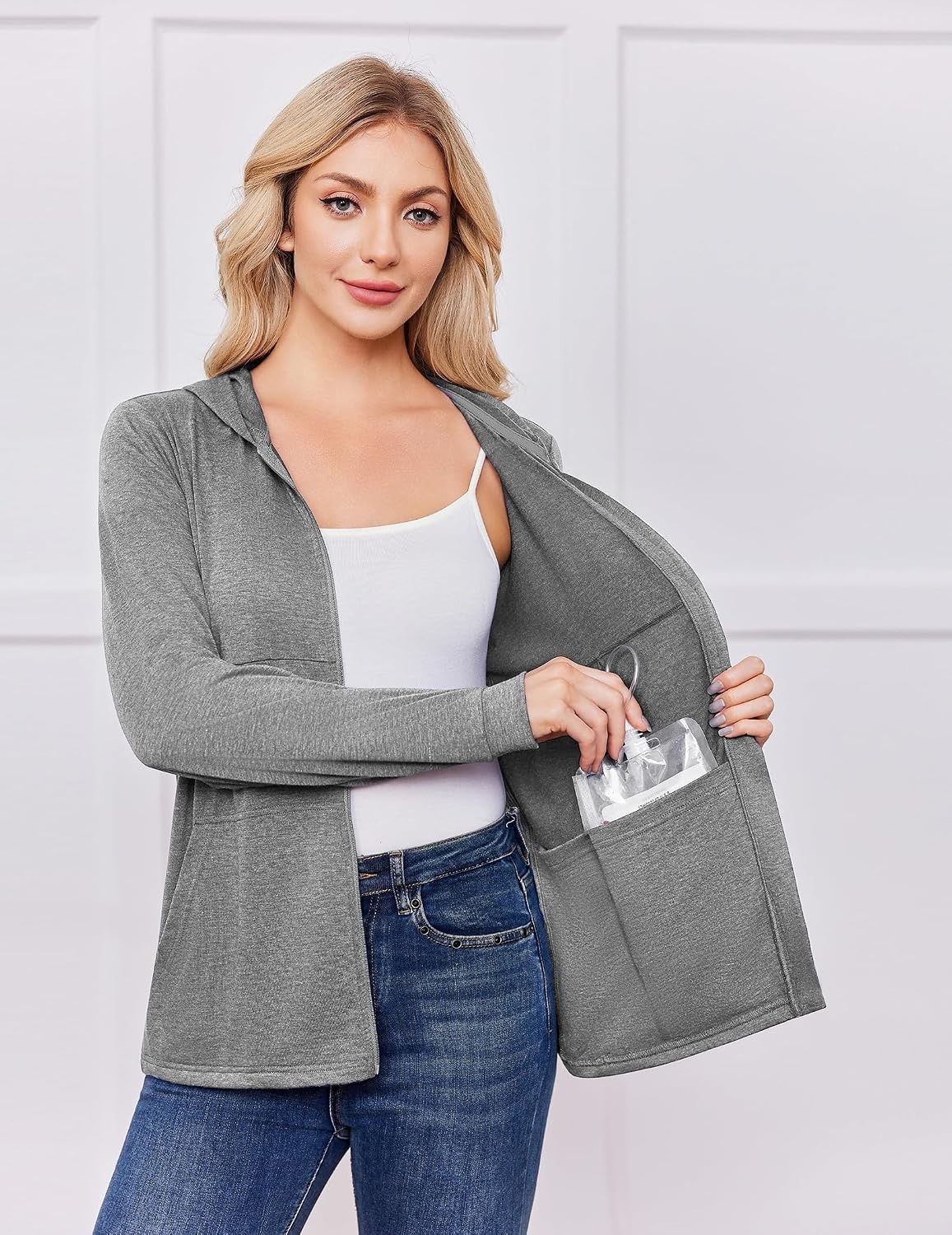 image:imageDeyeek Womens Mastectomy Dialysis Shirts with Drain Pockets amp Arm ZipperLight Grey