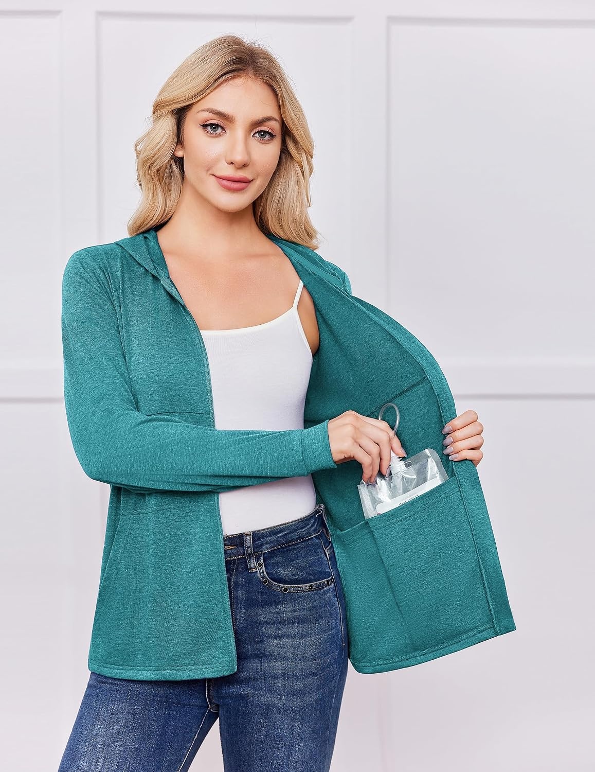 image:imageDeyeek Womens Mastectomy Dialysis Shirts with Drain Pockets amp Arm ZipperPeacock Blue