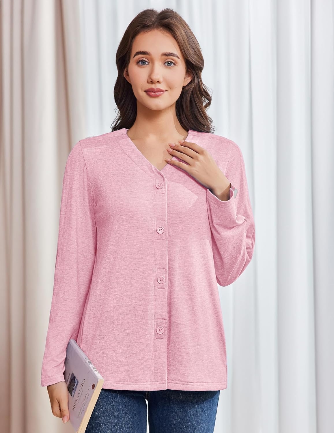 image:imageDeyeek Womens Mastectomy Shirts with Drain Pockets Shoulder Surgery TopsPink